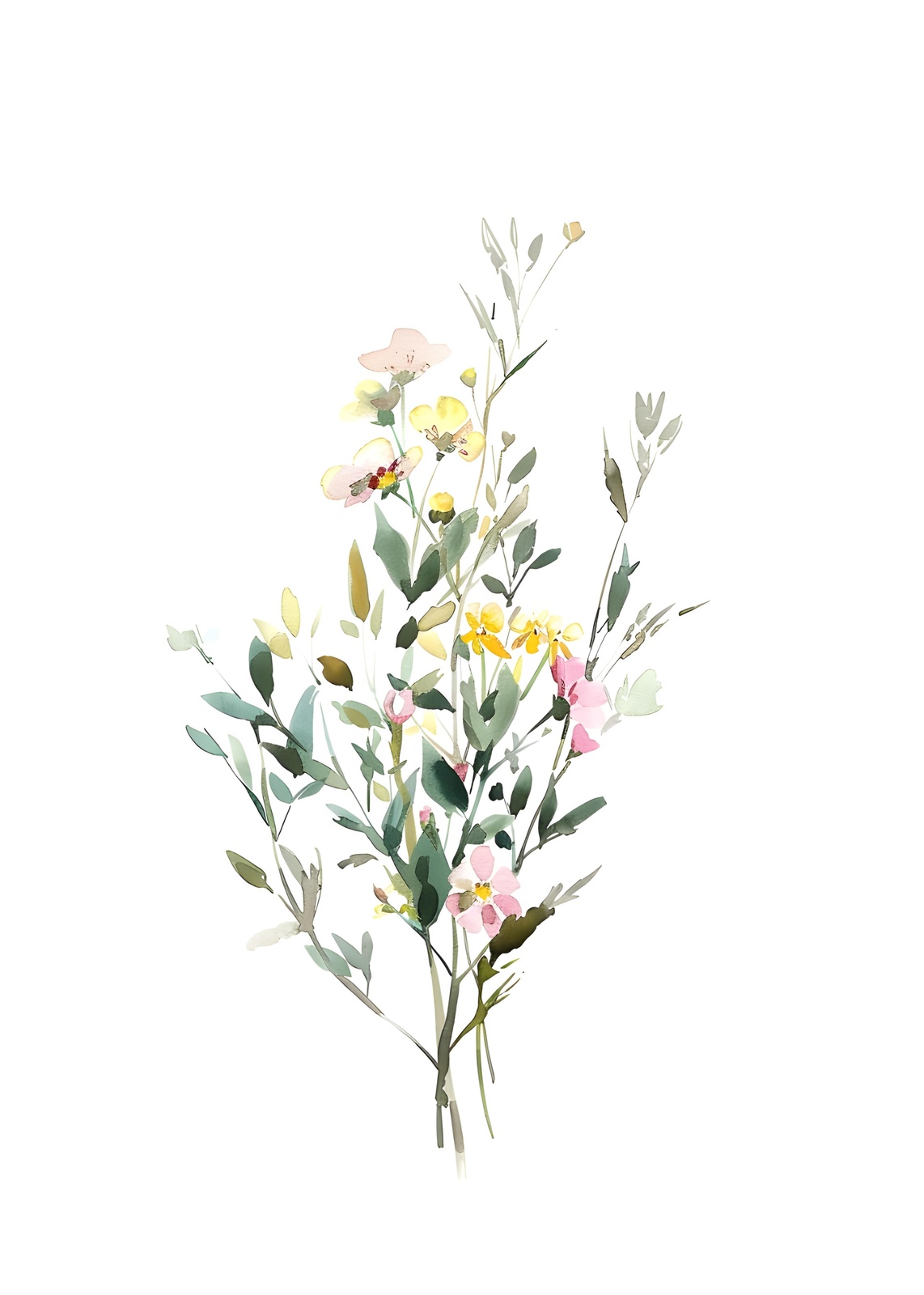 Delicate Wildflower Bouquet Watercolor Wall Art