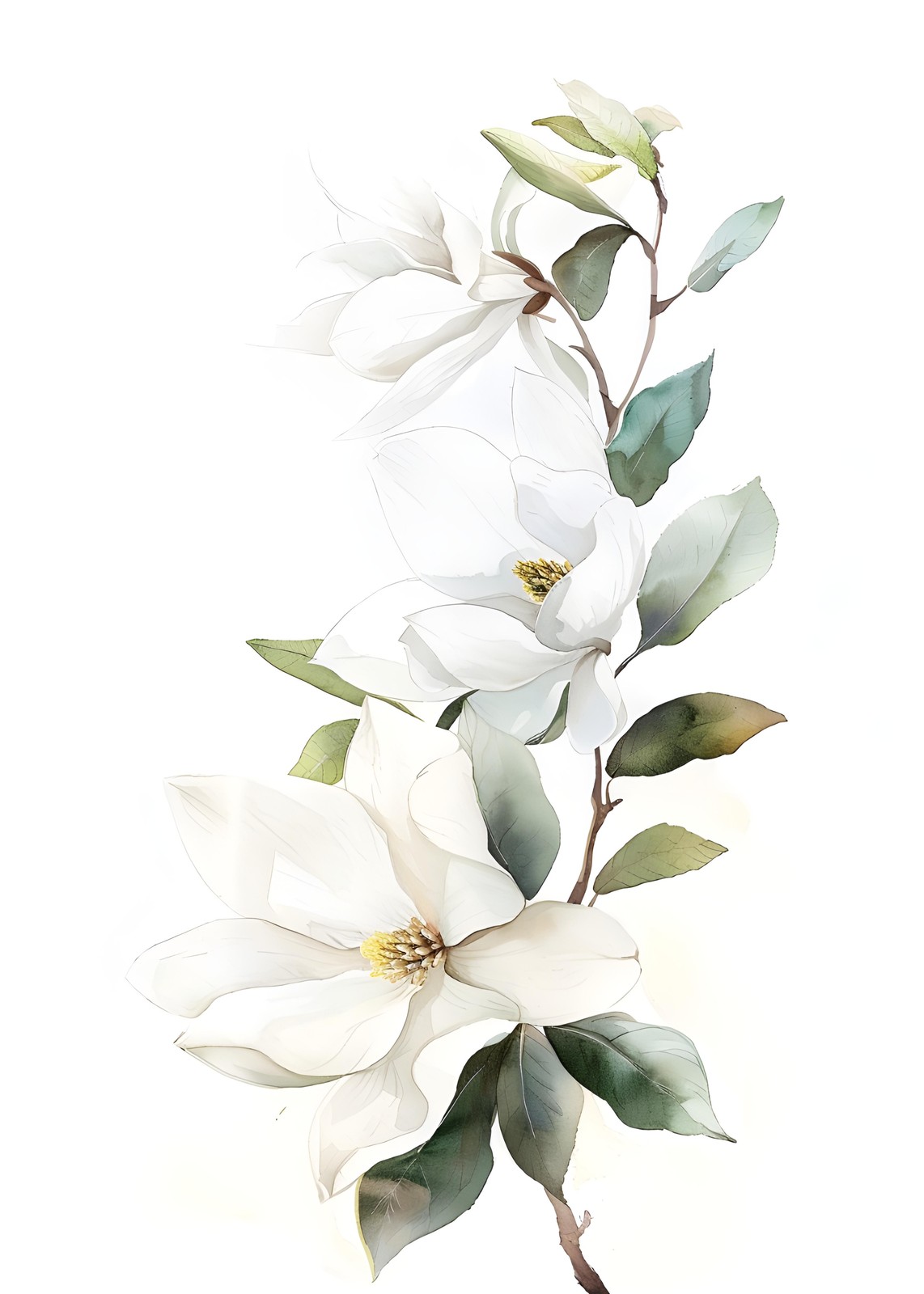 Elegant White Magnolia Blooms Wall Art