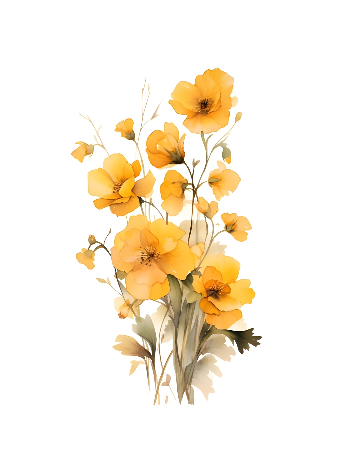 Golden Bloom Watercolor Floral Wall Art