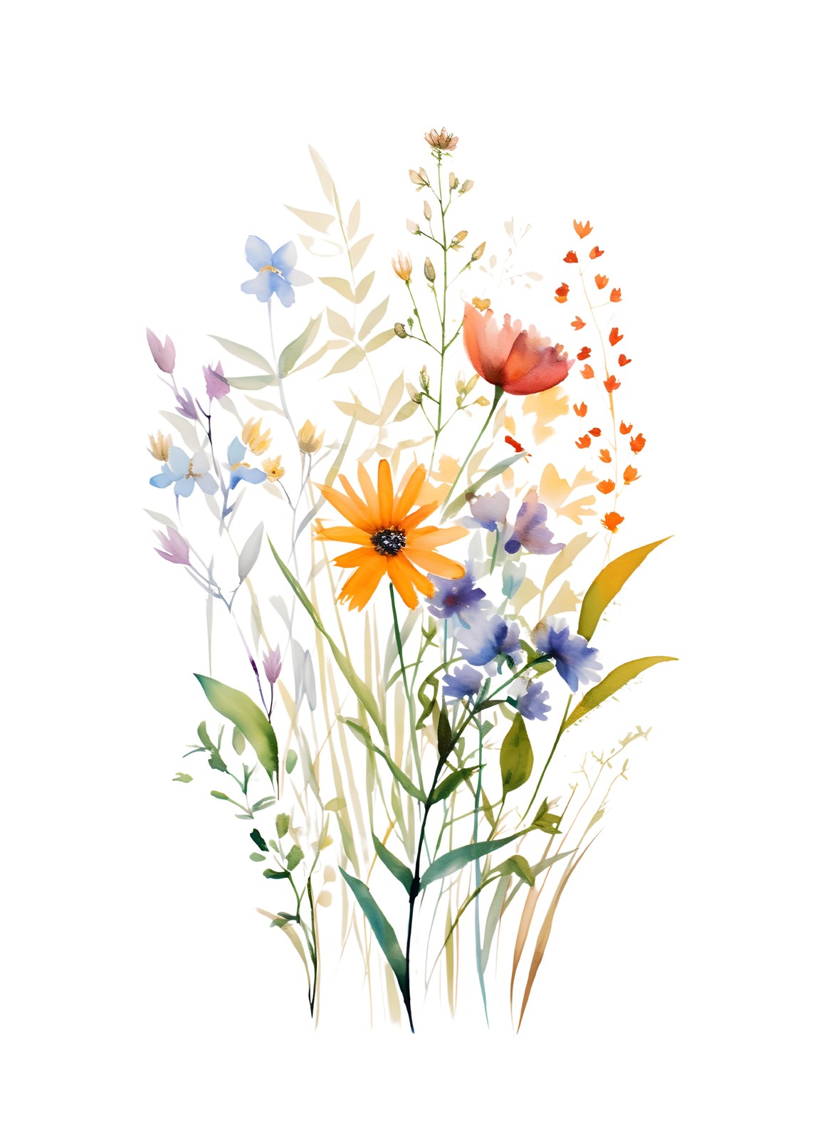 Vibrant Meadow Flowers Watercolor Wall Art