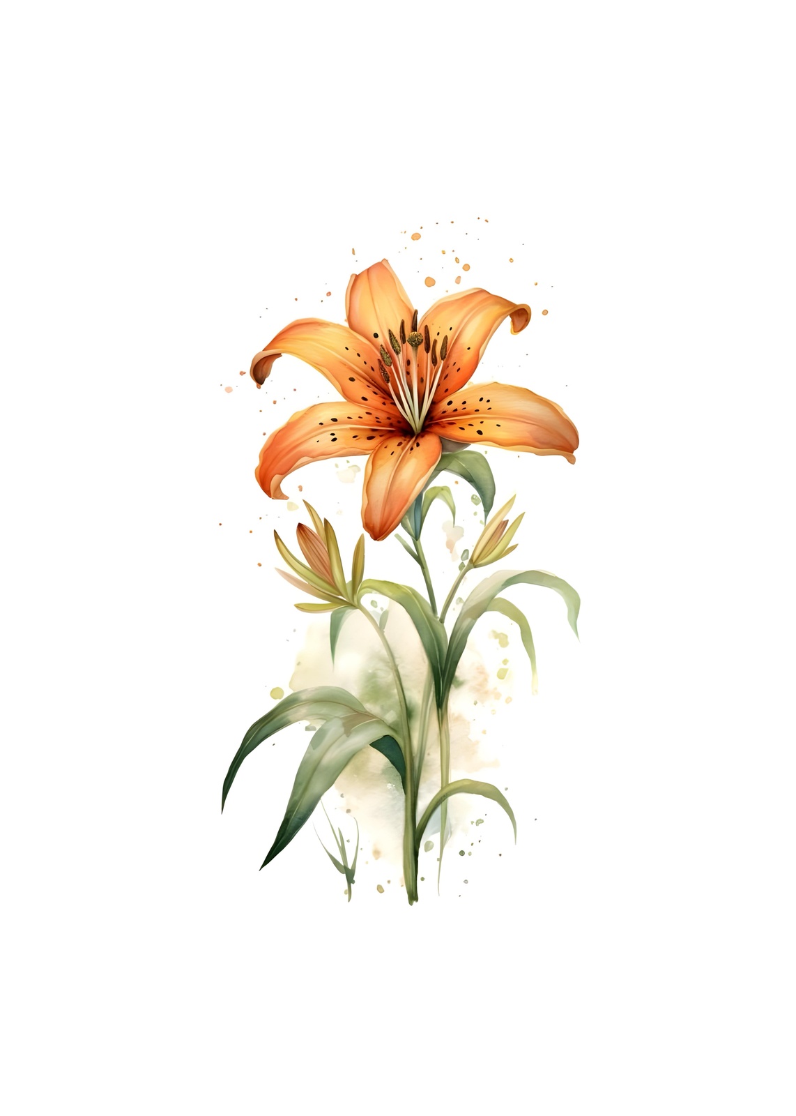 Vibrant Orange Lily Botanical Watercolor Wall Art