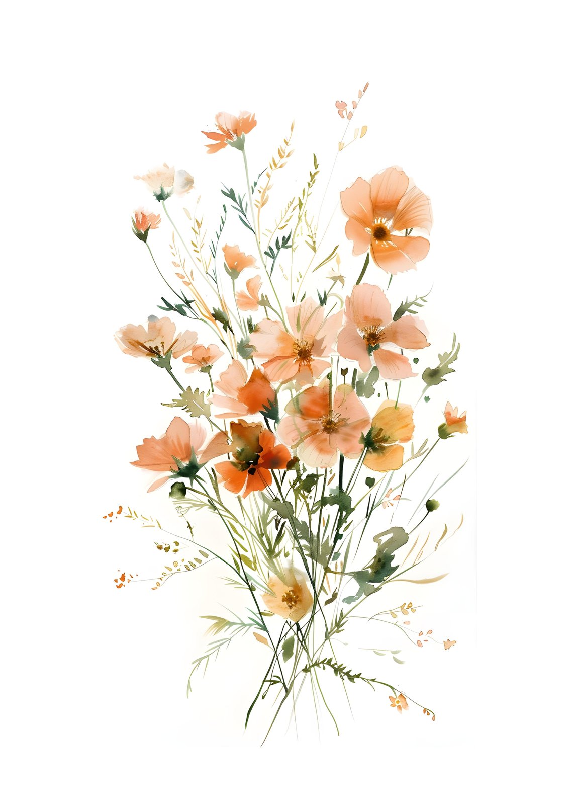 Ethereal Peach Wildflower Meadow Wall Art