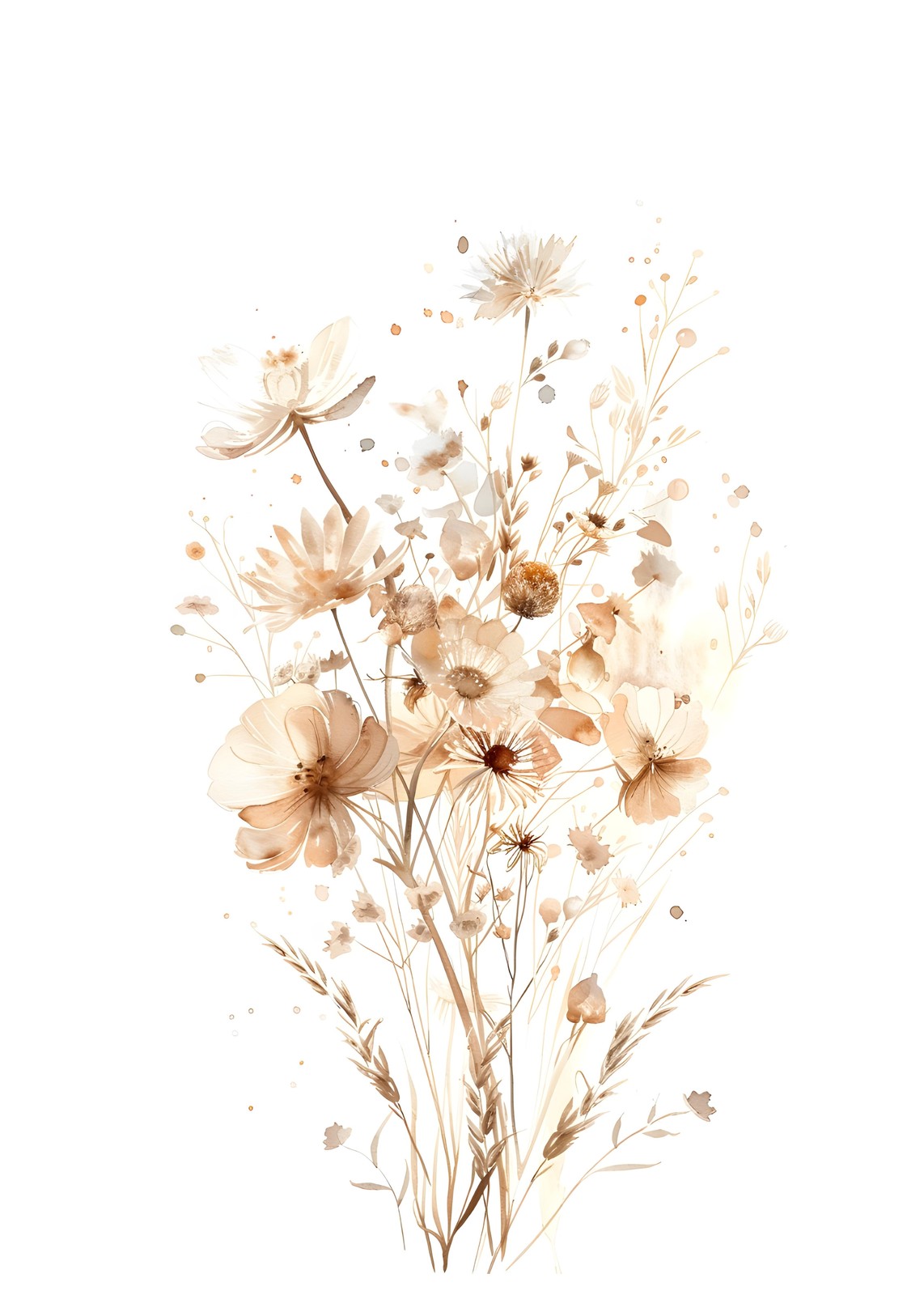 Boho Meadow Flowers Watercolor Wall Art