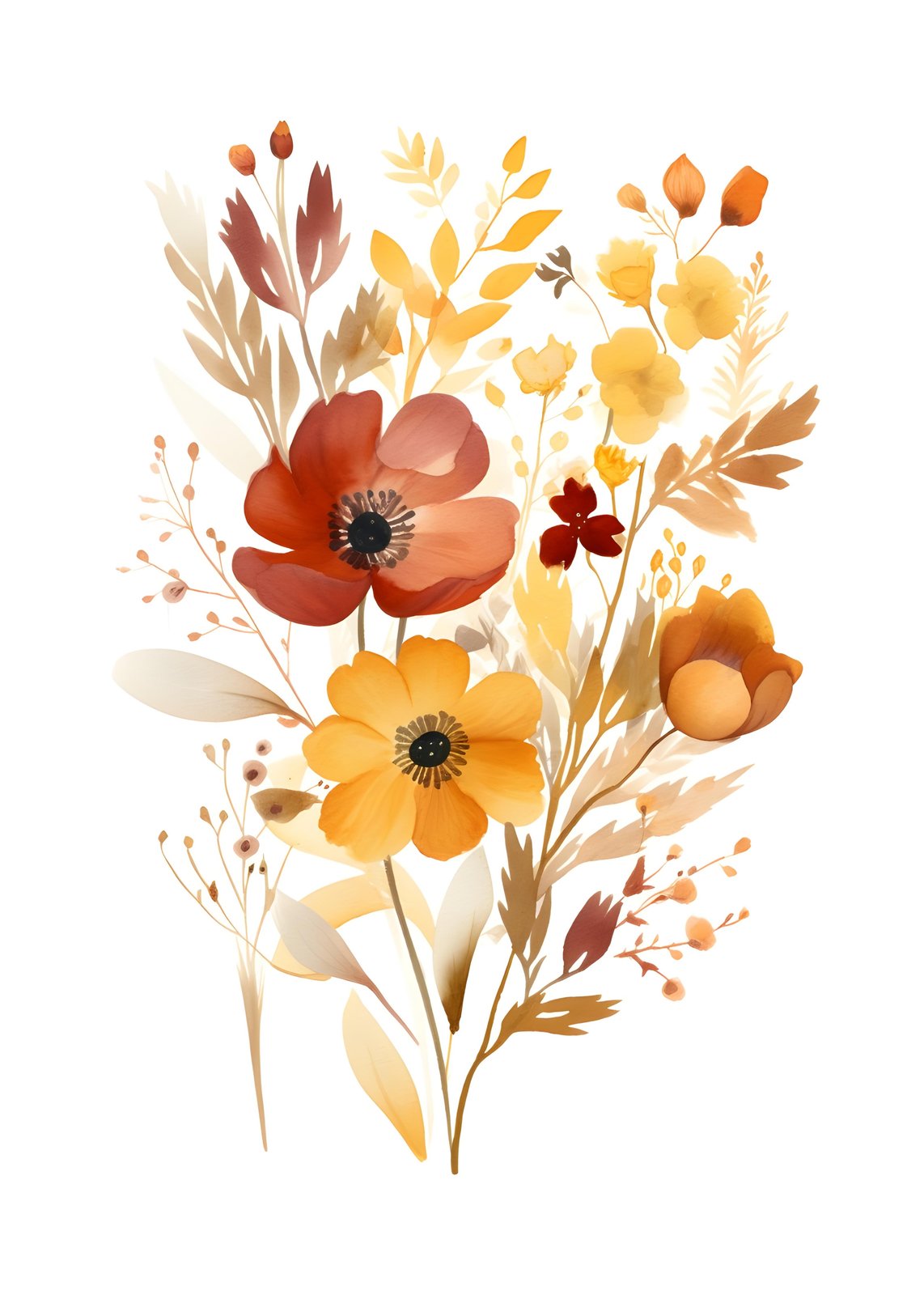 Autumn Floral Watercolor Wall Art