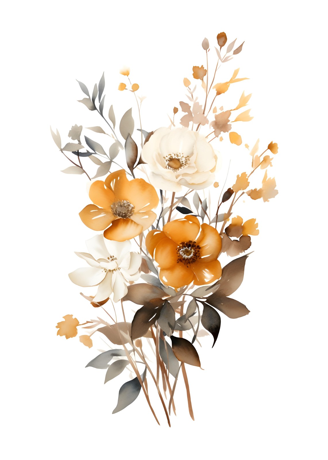 Earthy Floral Bouquet Watercolor Wall Art