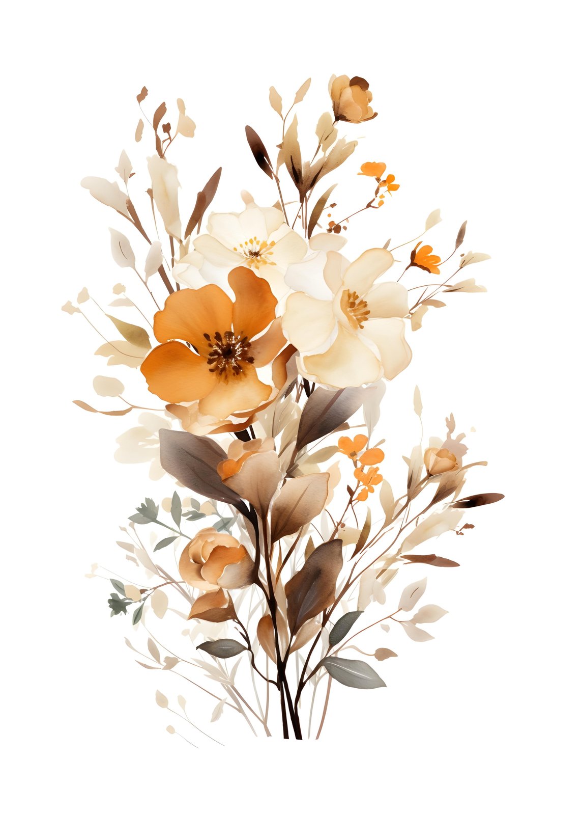 Elegant Autumn Floral Watercolor Wall Art