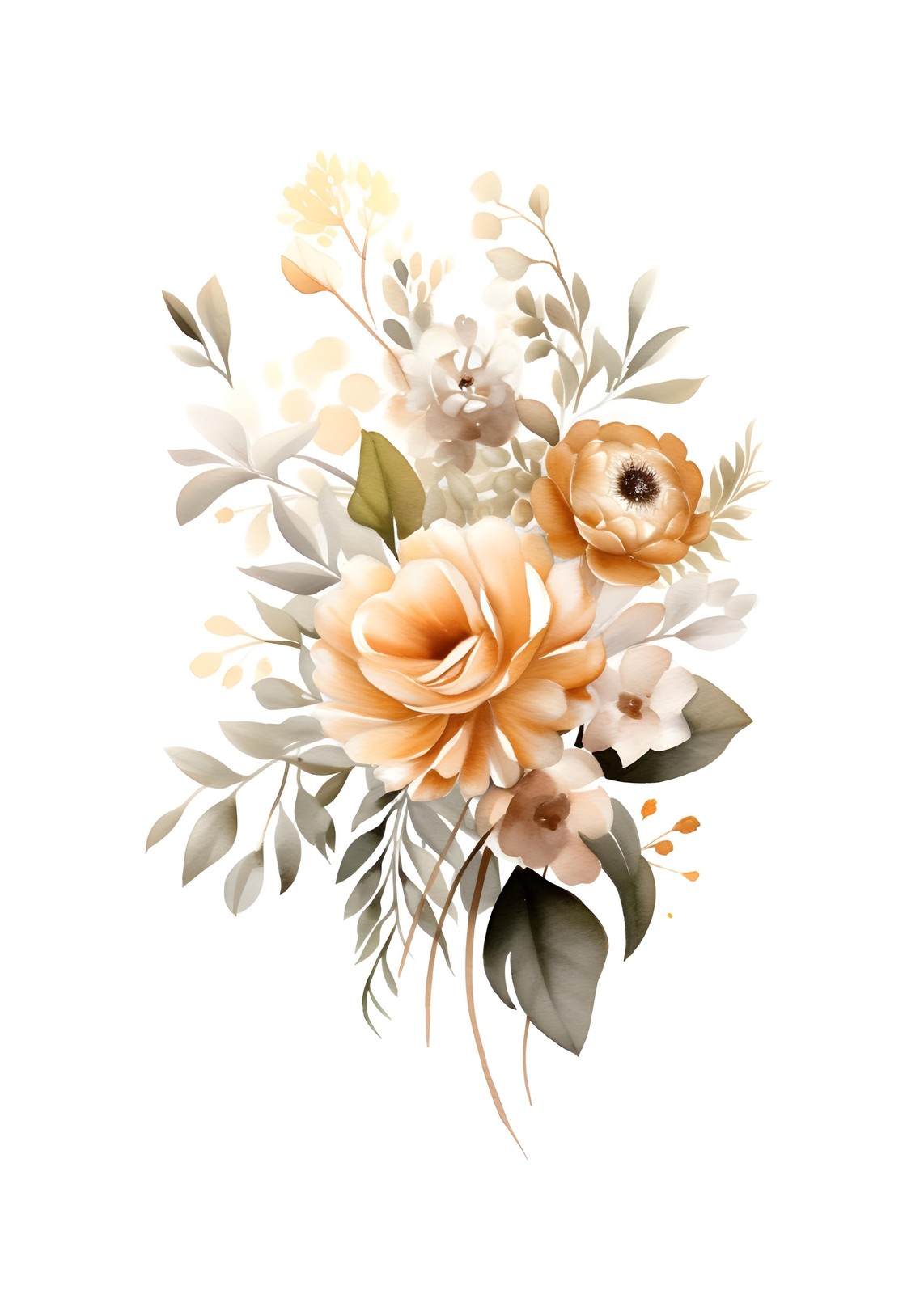 Elegant Peach Floral Watercolor Wall Art