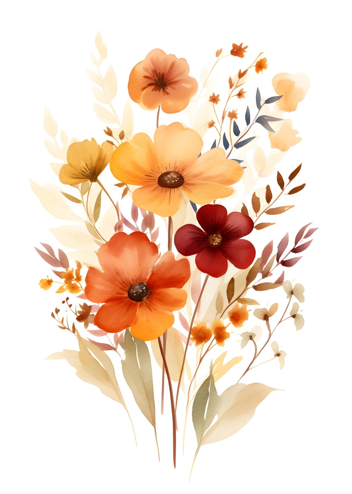 Autumn Floral Burst Watercolor Wall Art