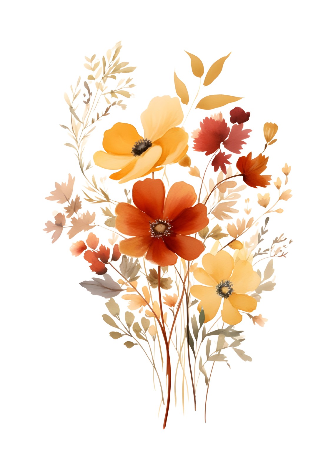 Autumn Floral Watercolour Wall Art
