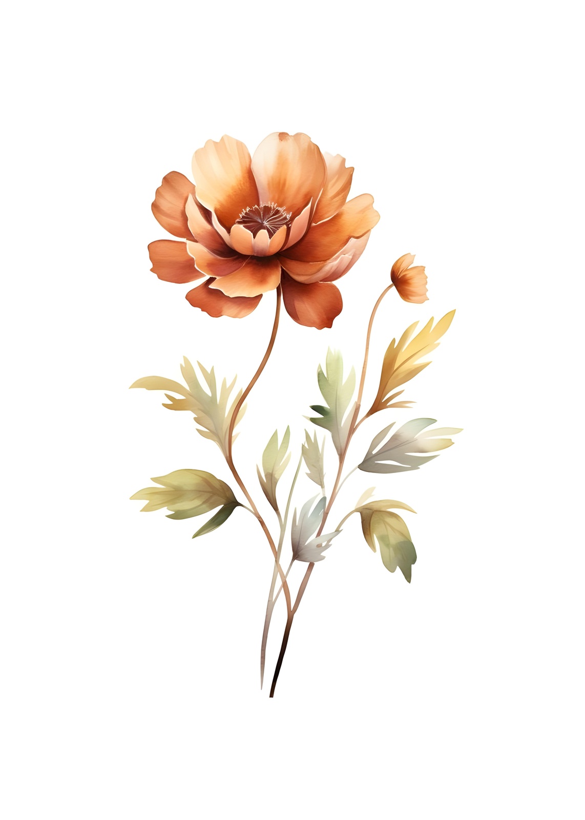 Elegant Orange Poppy Floral Watercolor Wall Art