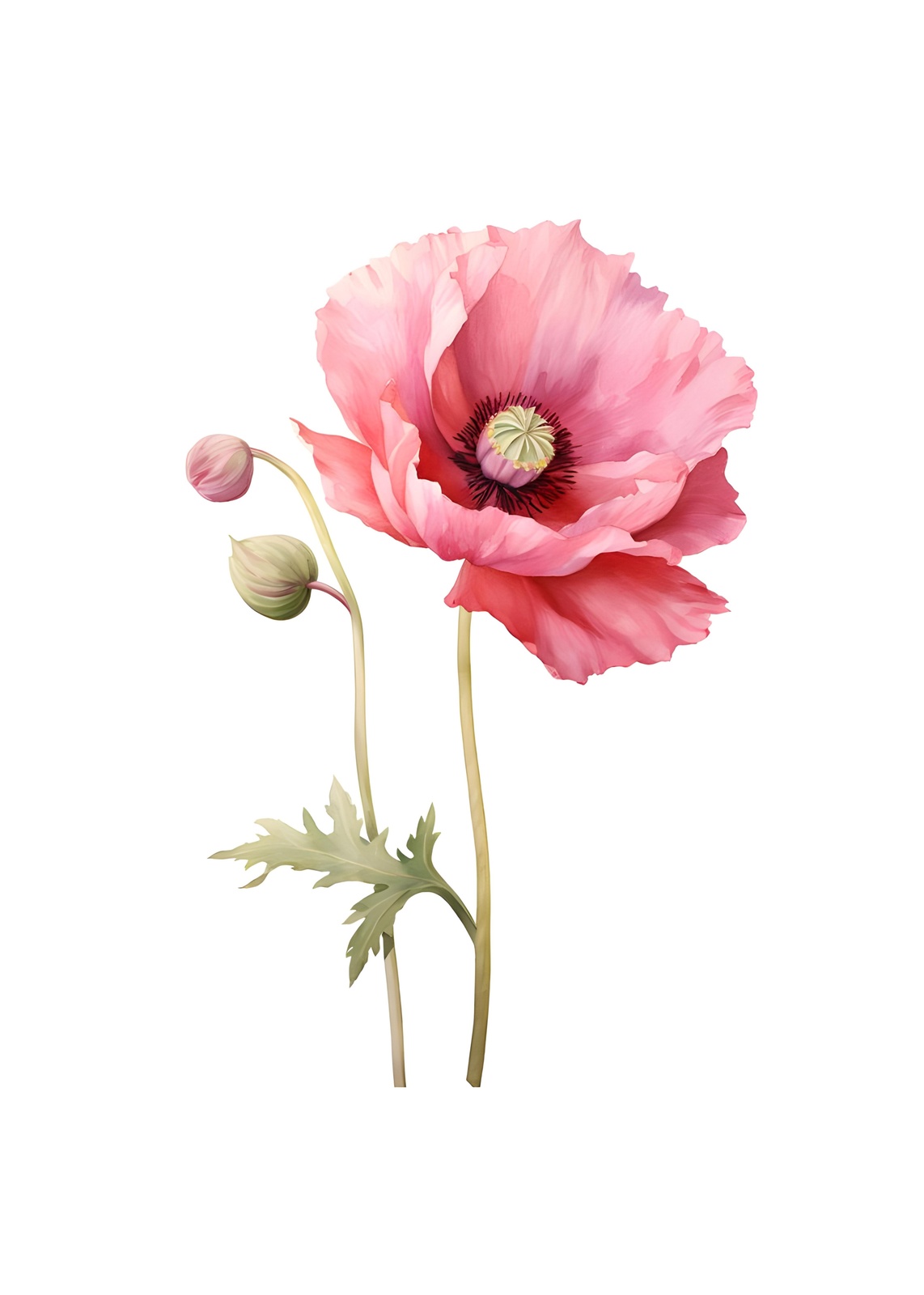 Pink Poppy Watercolor Botanical Wall Art