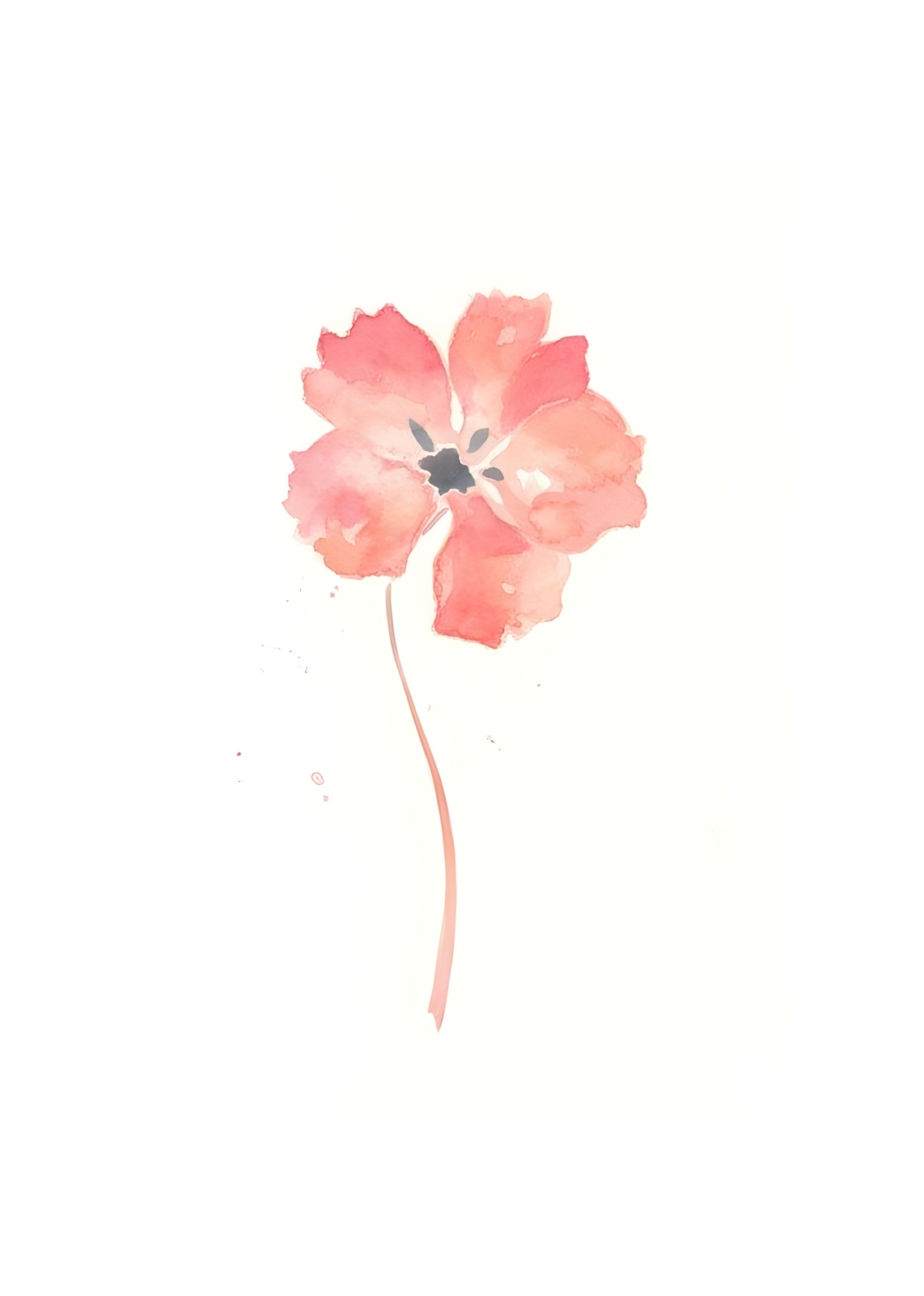 Delicate Coral Bloom Watercolor Wall Art