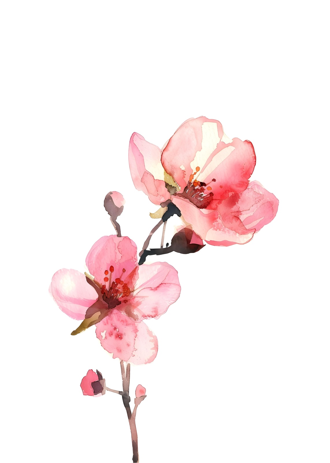 Delicate Pink Blossom Watercolor Wall Art