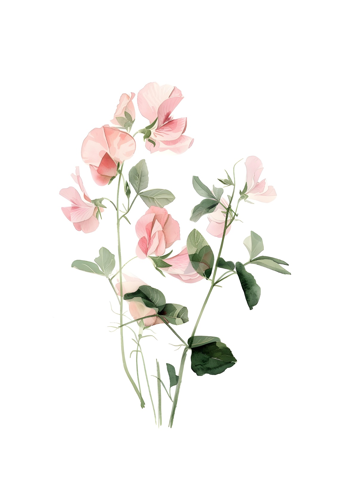 Elegant Pink Sweet Pea Botanical Wall Art