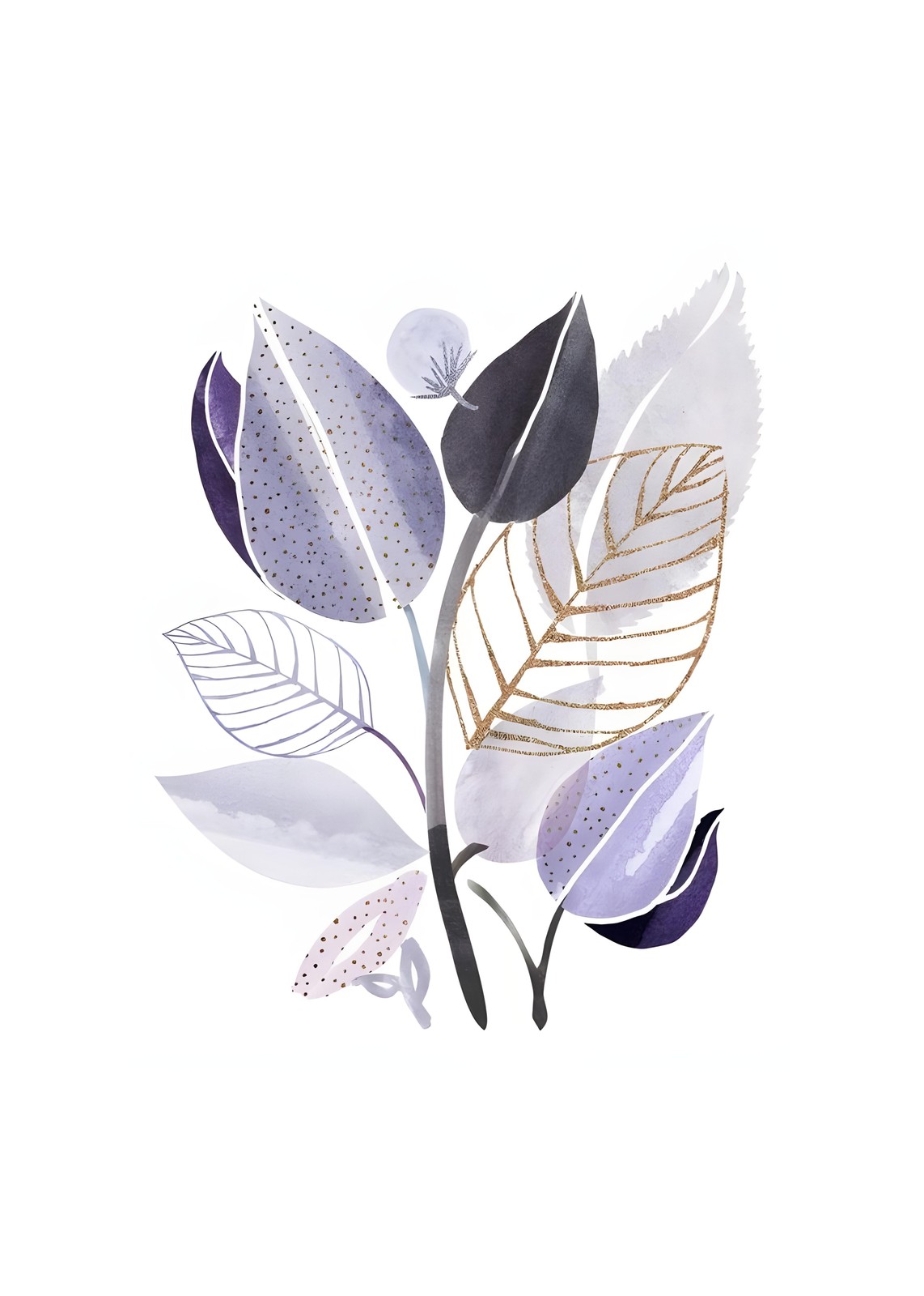 Elegant Botanical Leaves Gold Accent Wall Art