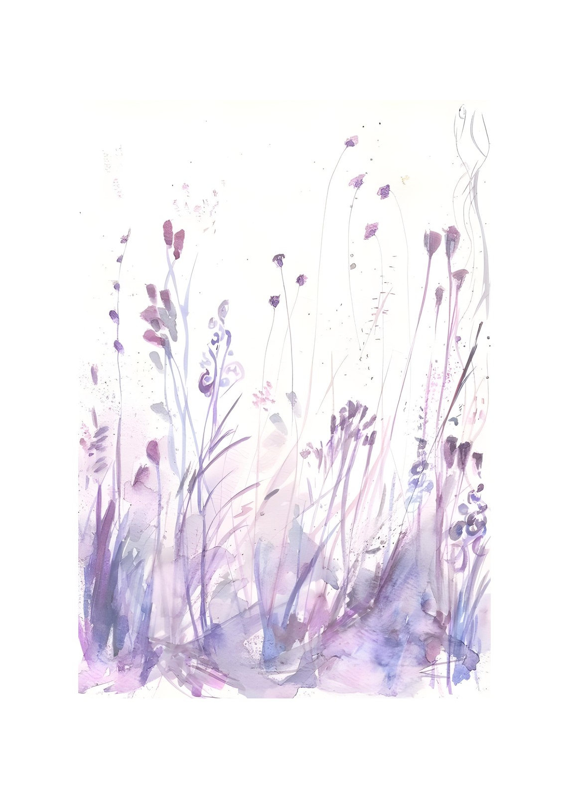 Serene Lavender Meadow Watercolor Wall Art
