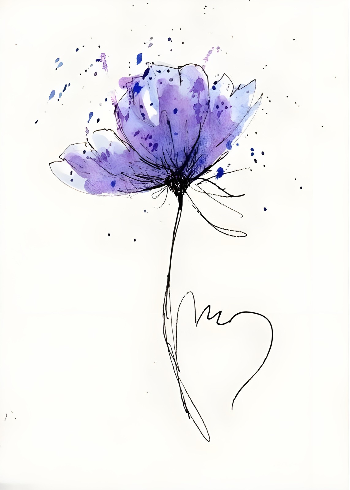 Abstract Purple Floral Line Art Wall Art