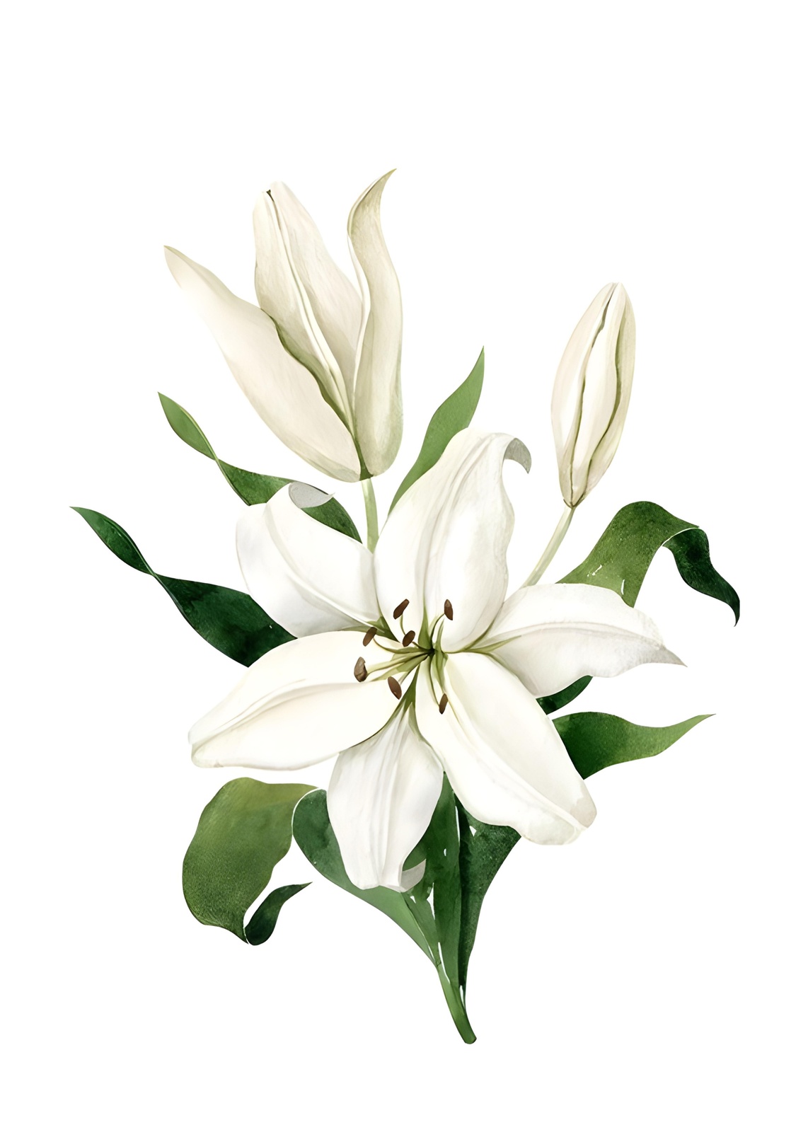Elegant White Lily Floral Watercolor Wall Art