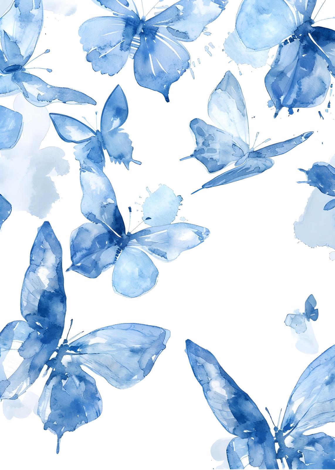 Serene Blue Butterflies Watercolor Wall Art