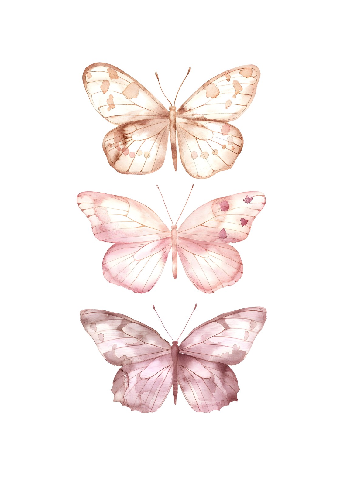 Delicate Butterfly Trio Watercolor Wall Art