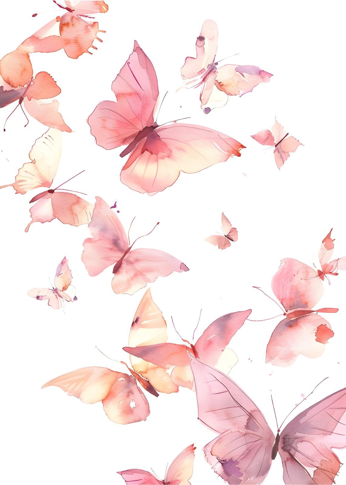 Ethereal Blush Butterfly Watercolor Wall Art