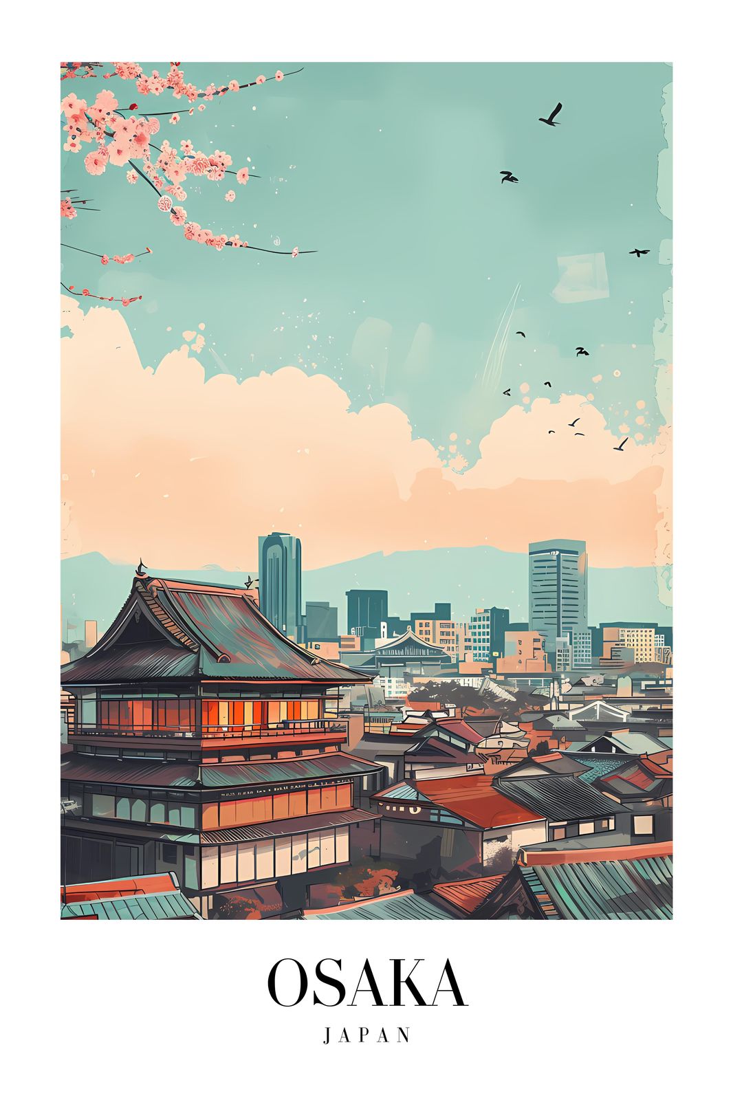 Osaka Cityscape Cherry Blossom Wall Art