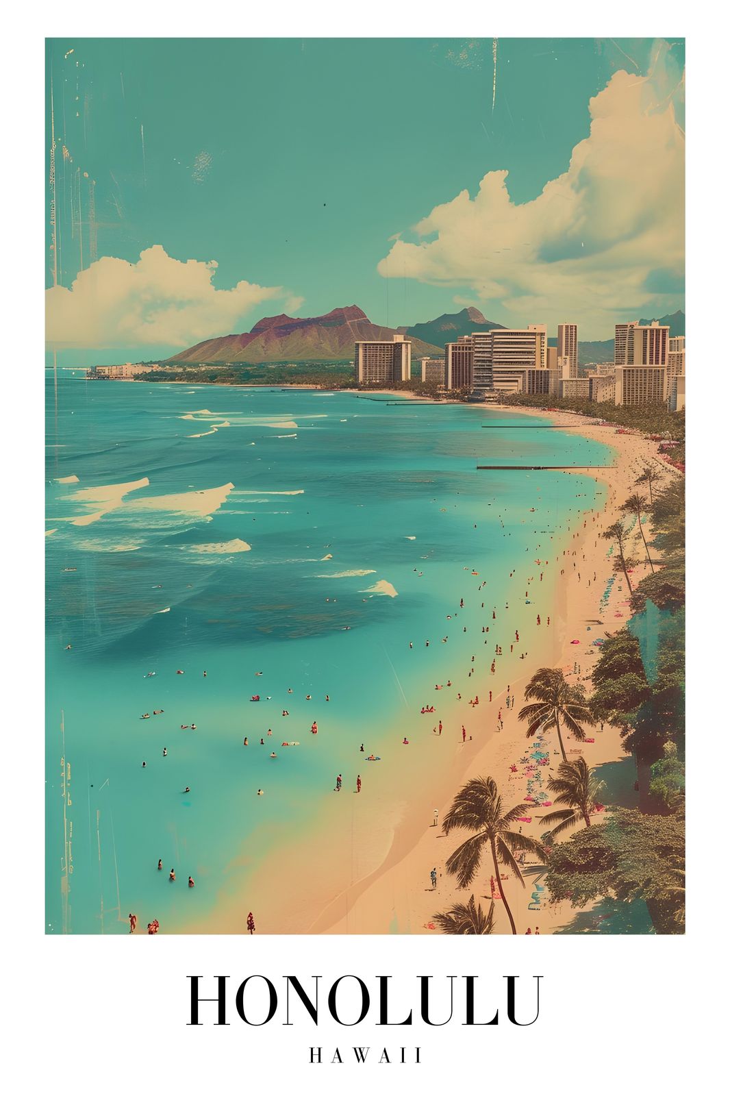 Waikiki Beach Honolulu Vintage Wall Art