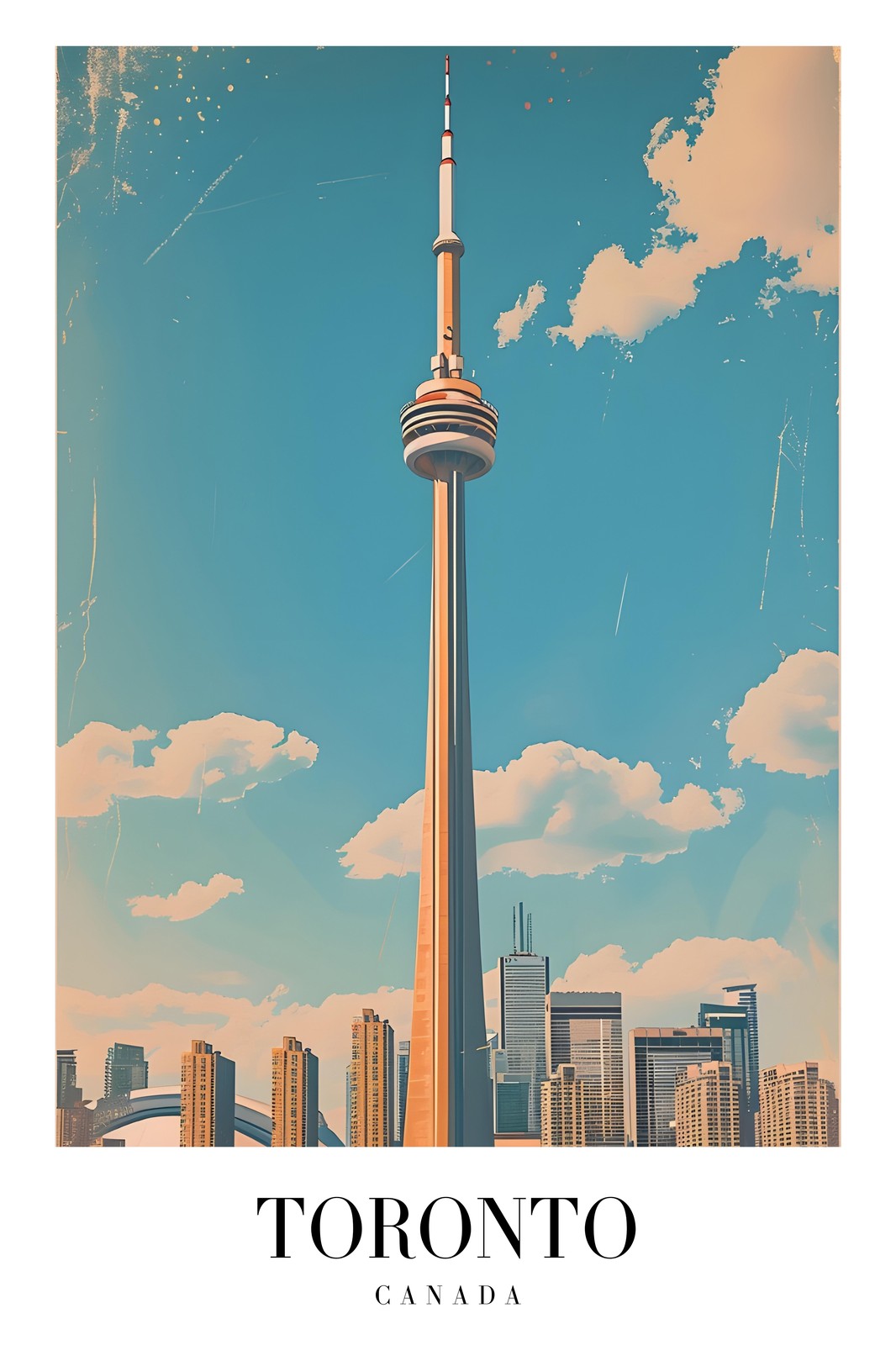 Vintage Toronto CN Tower Skyline Wall Art