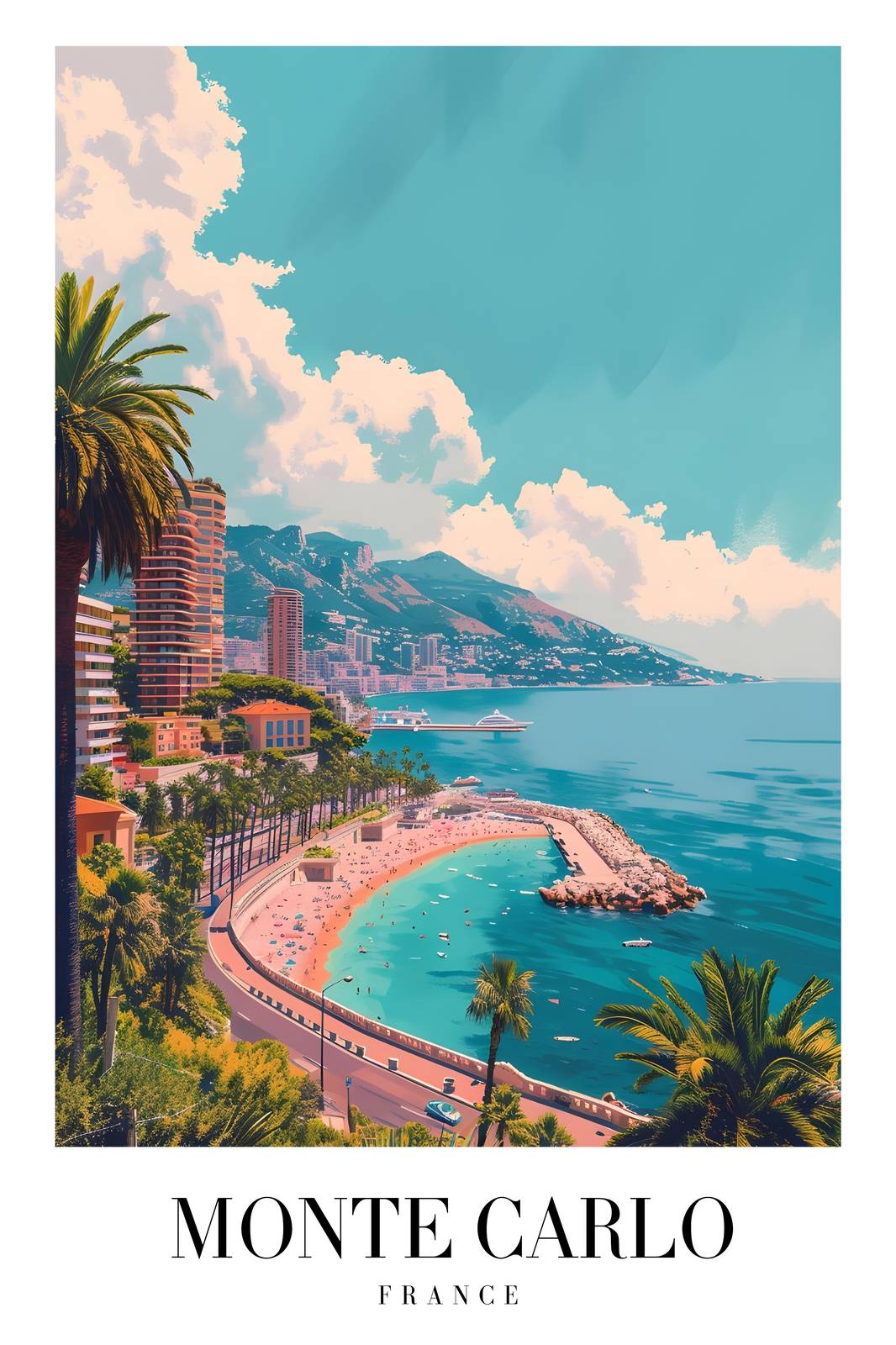 Monte Carlo Beach Scenic View Wall Art