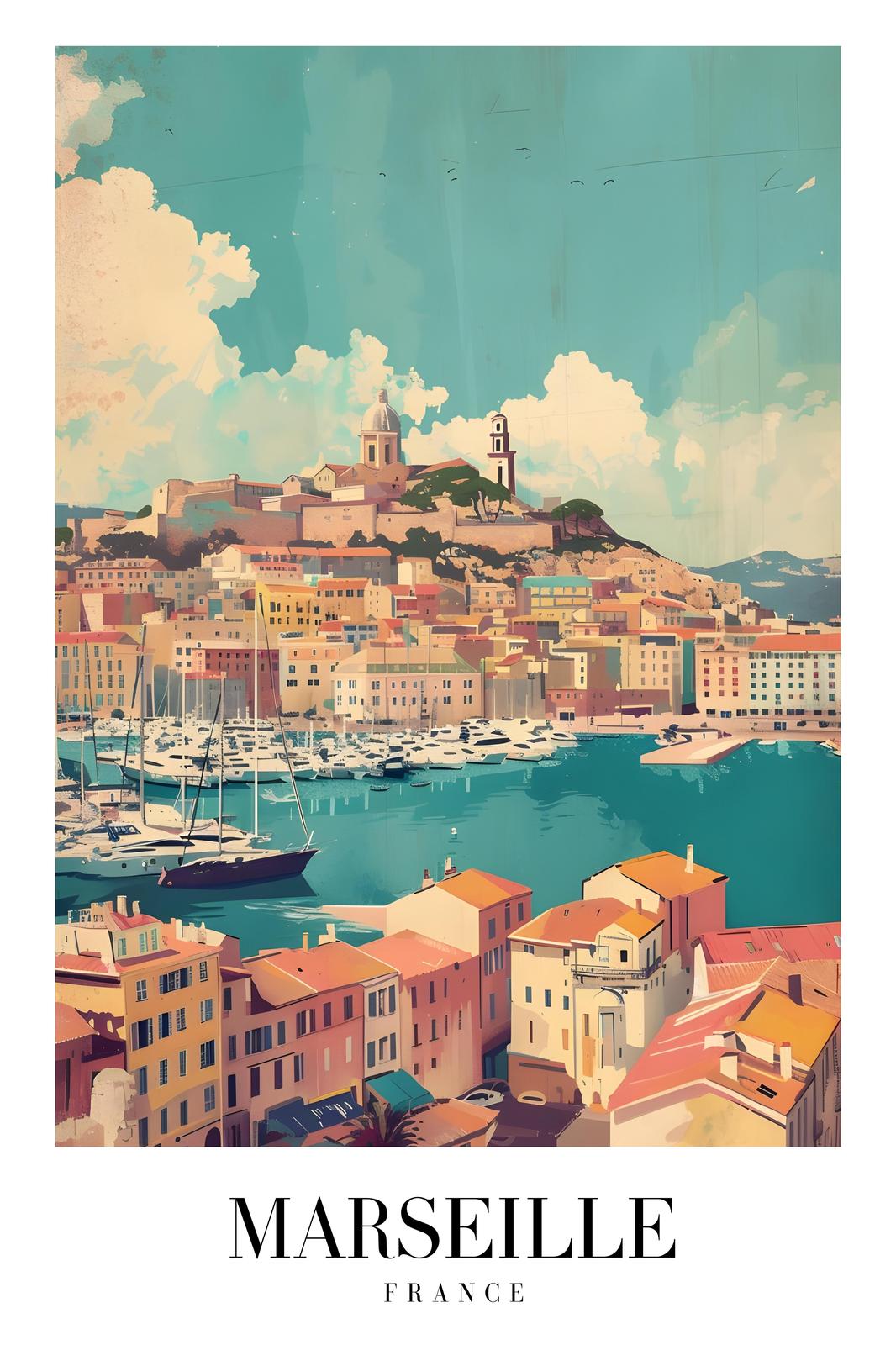 Marseille Harbor Vintage Travel Wall Art
