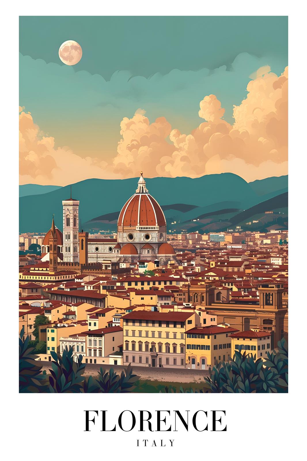 Florence Cityscape Moonlit Sky Wall Art