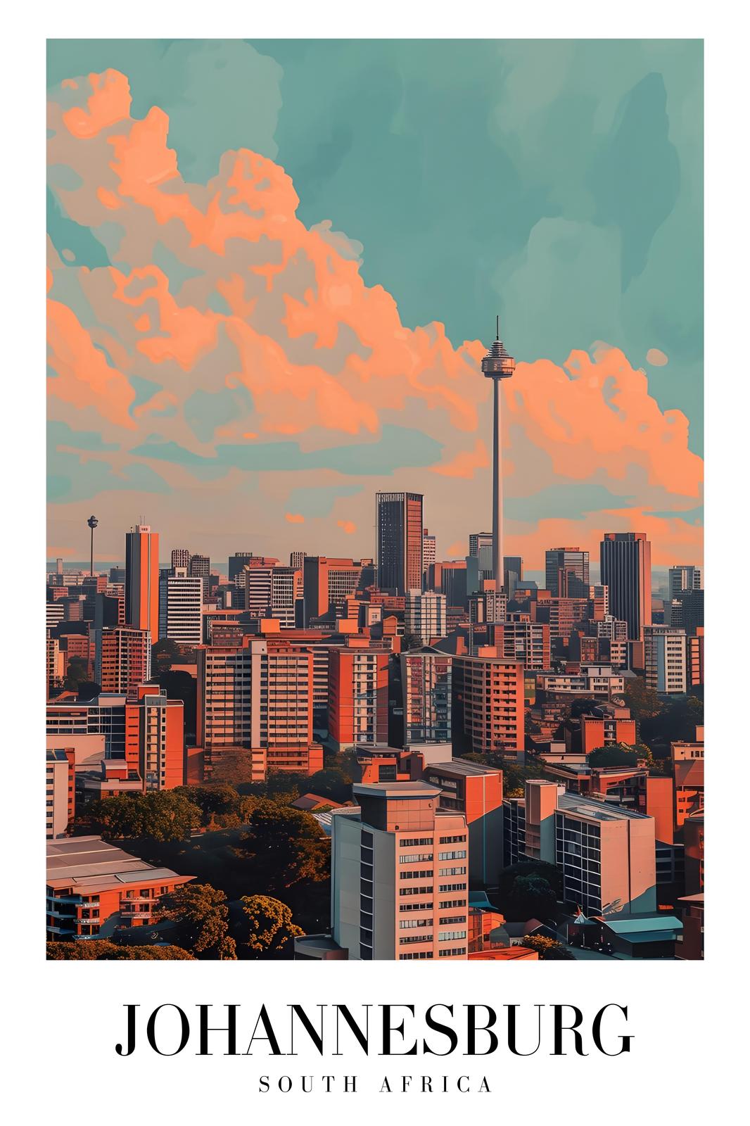 Johannesburg Cityscape Sunset Wall Art - South Africa Art