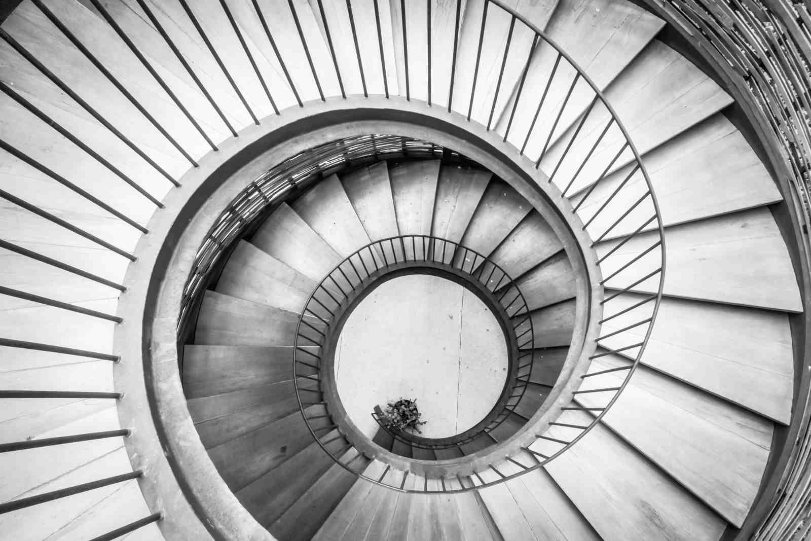 Modern Spiral Staircase Black & White Wall Art