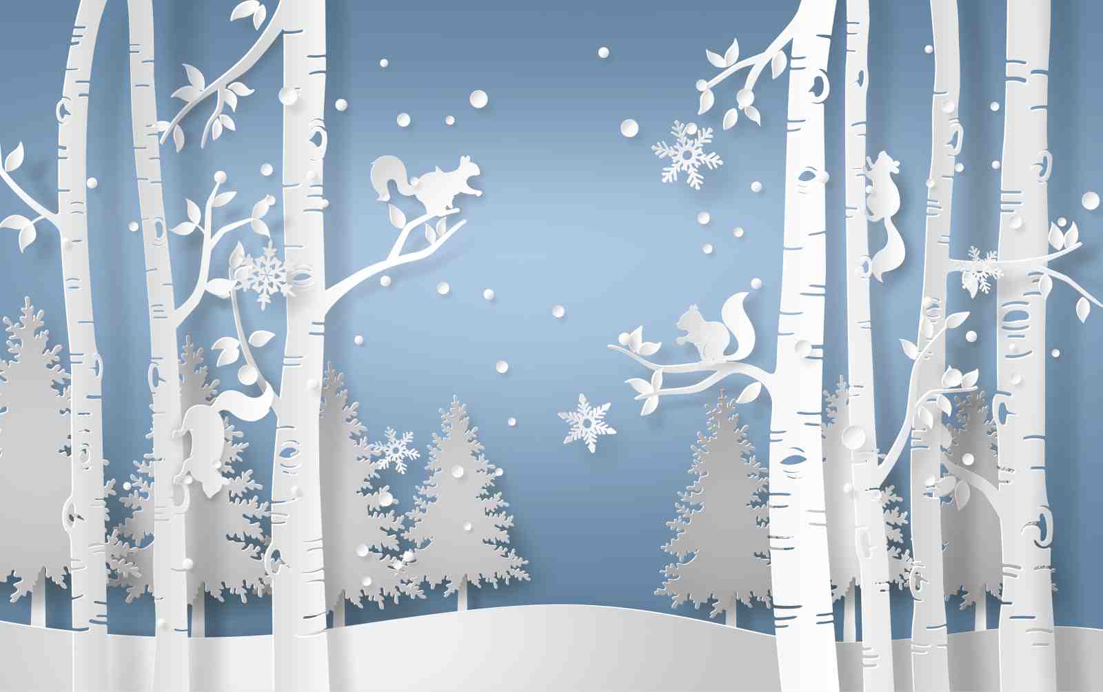 Charming Winter Squirrels Birch Forest Wall Art