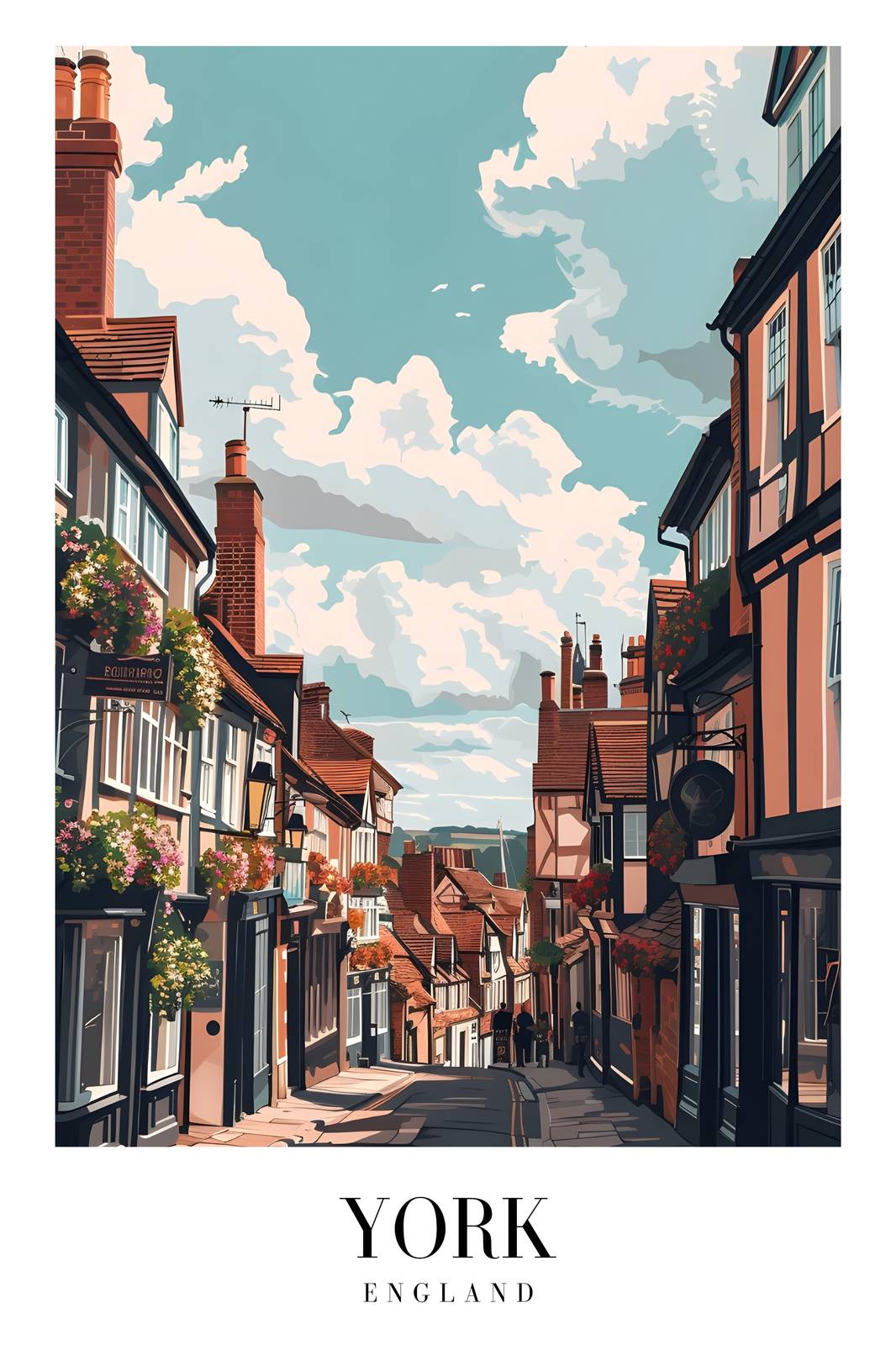 York England Cobblestone Street Wall Art