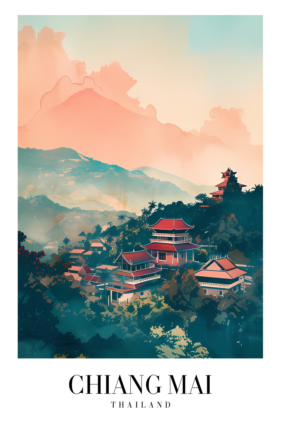 Chiang Mai Temple Landscape Wall Art
