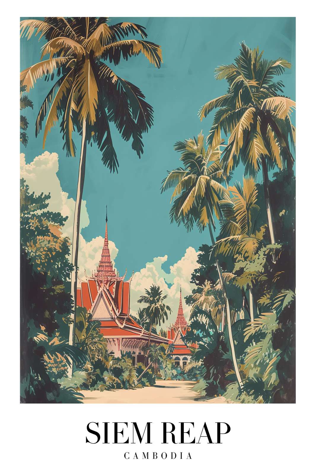 Siem Reap Temple Palm Tree Wall Art