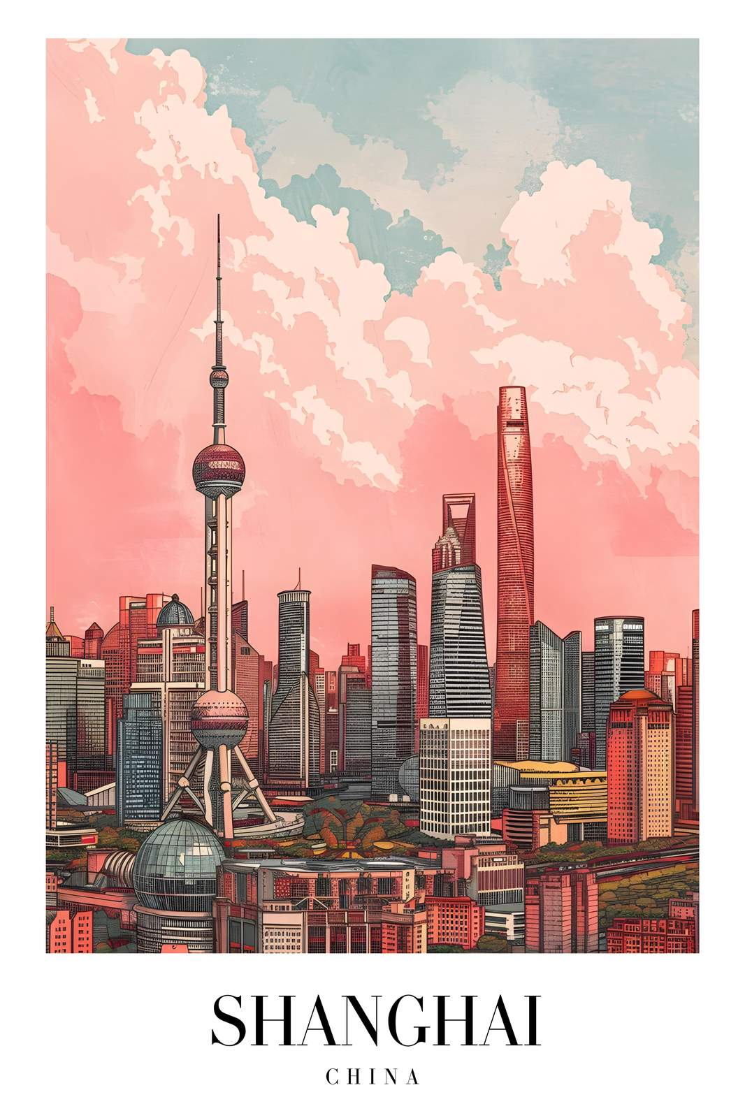 Vibrant Shanghai Skyline Wall Art