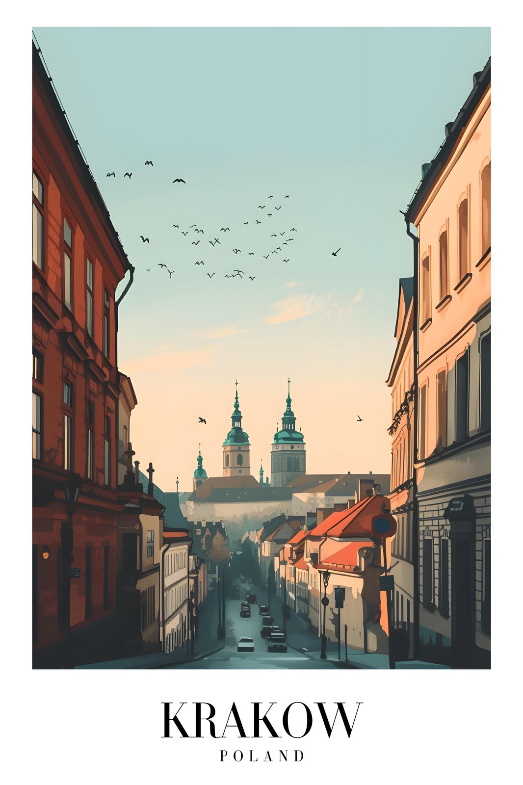 Krakow Cityscape with Birds Wall Art