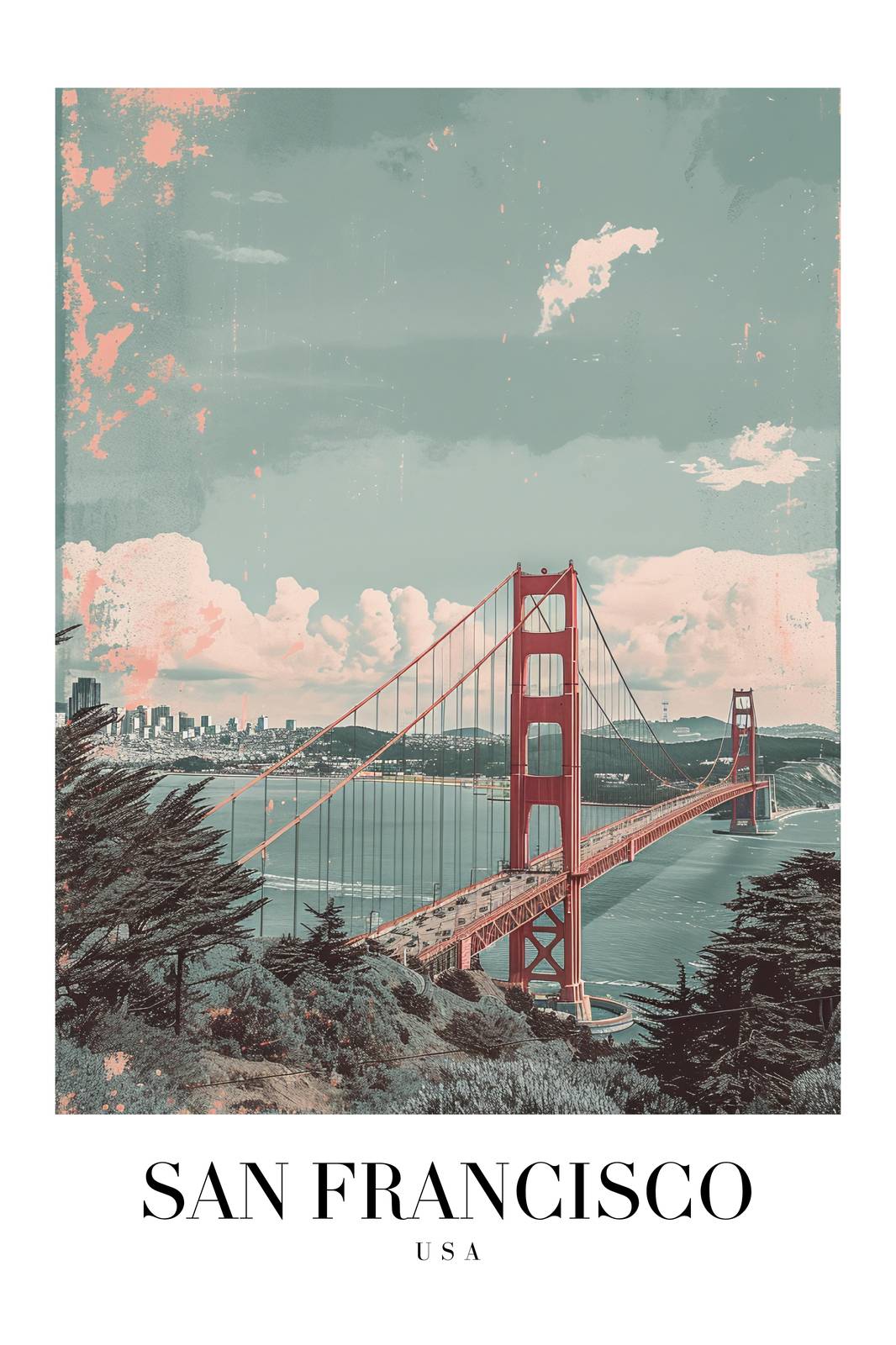 Vintage San Francisco Golden Gate Bridge Wall Art