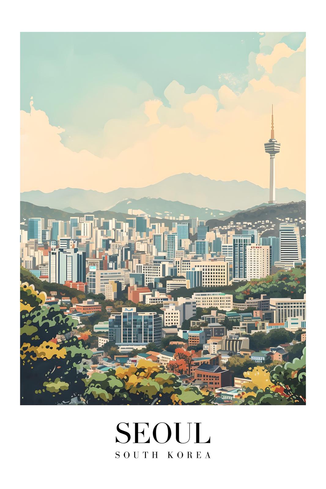 Vibrant Seoul Skyline Wall Art - Cityscape Art