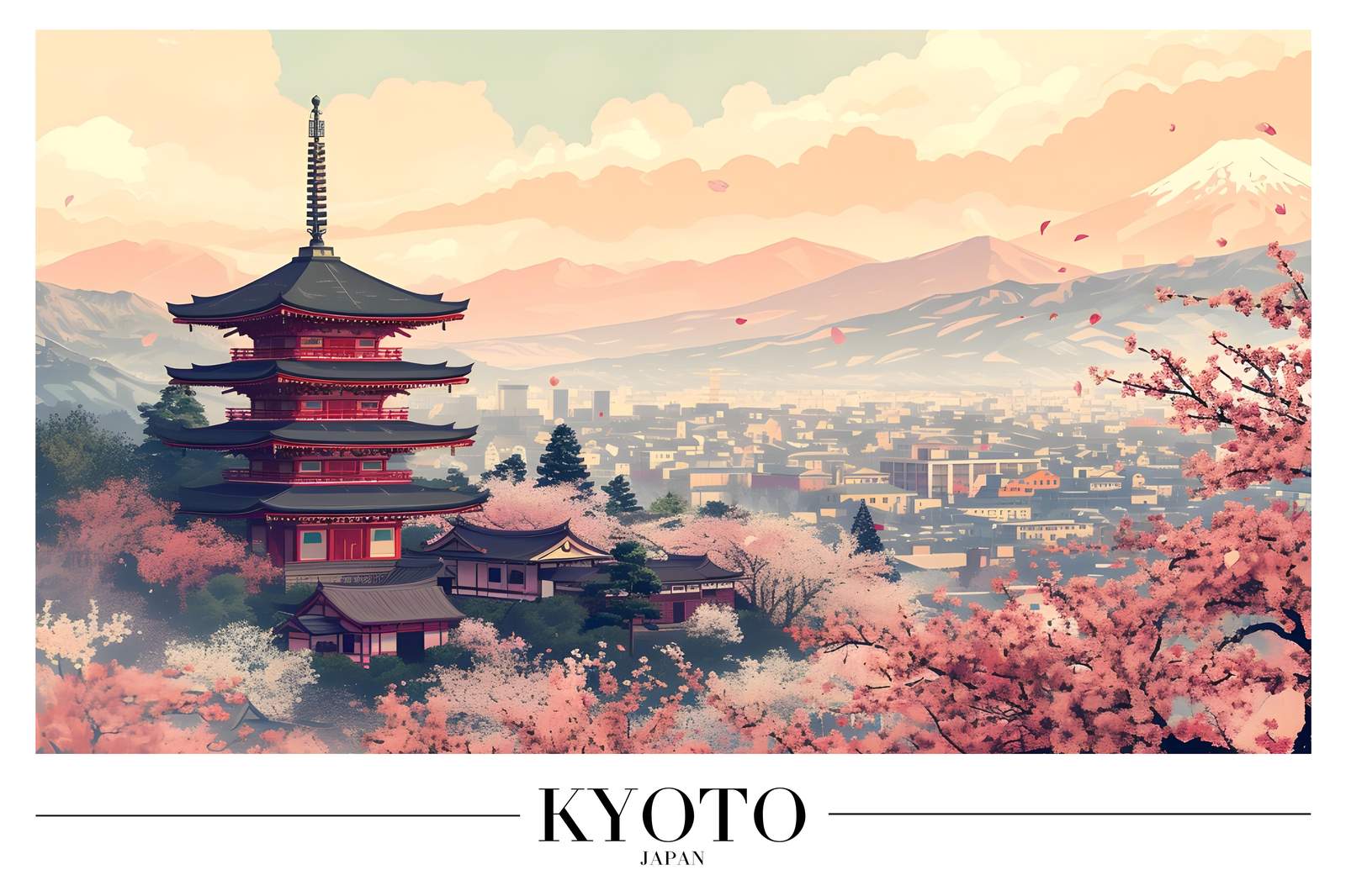 Kyoto Cherry Blossom Pagoda Wall Art