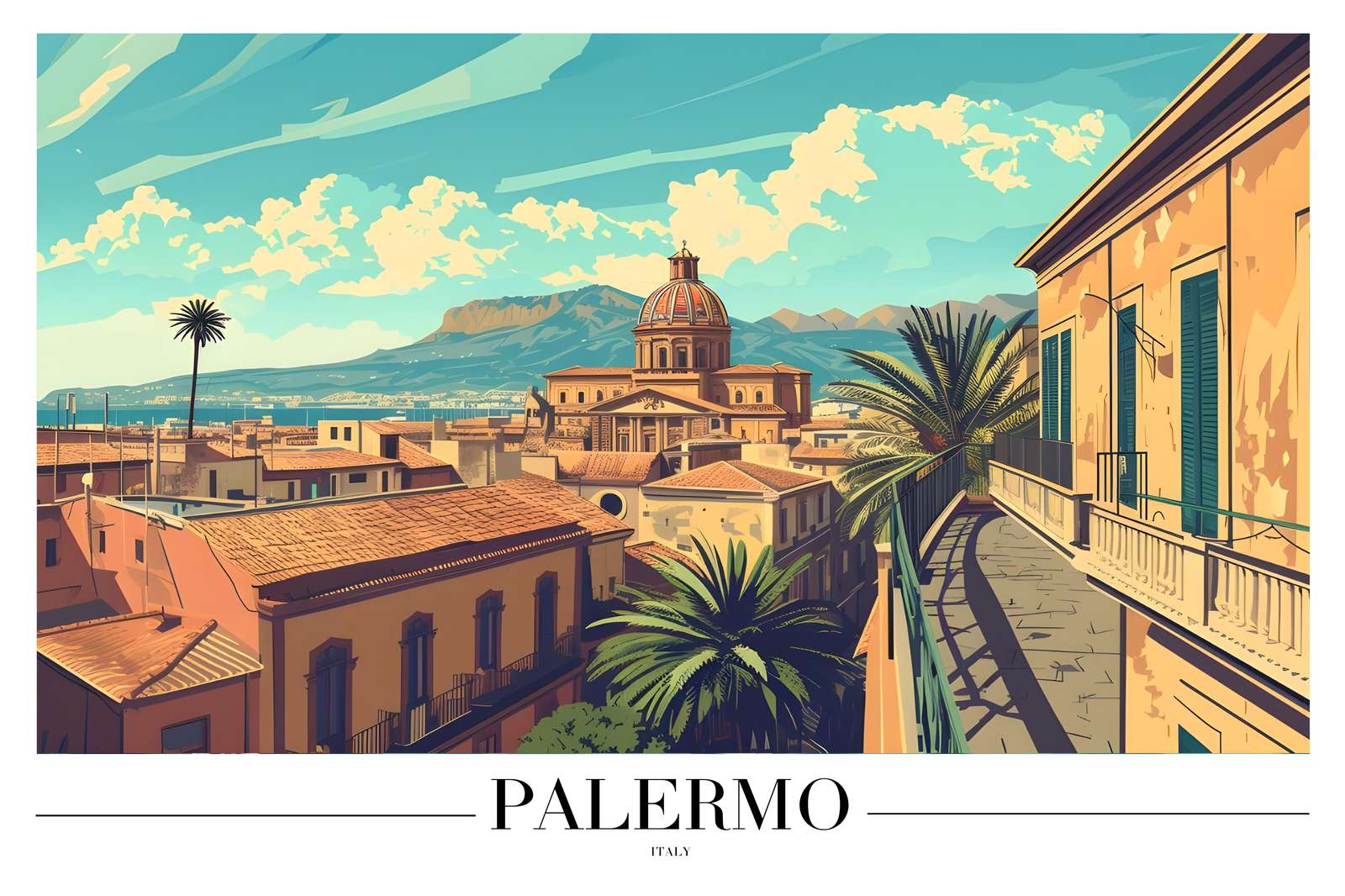 Palermo Cityscape Wall Art - Italy Travel Art