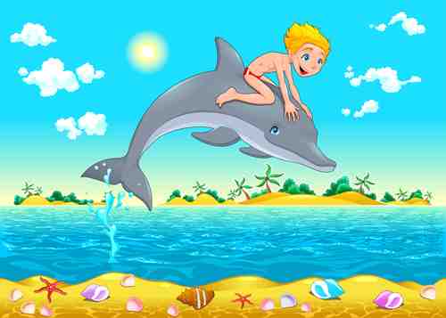 Joyful Dolphin Ride Tropical Beach Wall Art