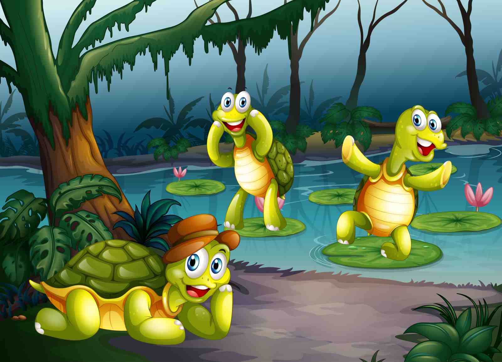 Joyful Turtles in Pond Wall Art