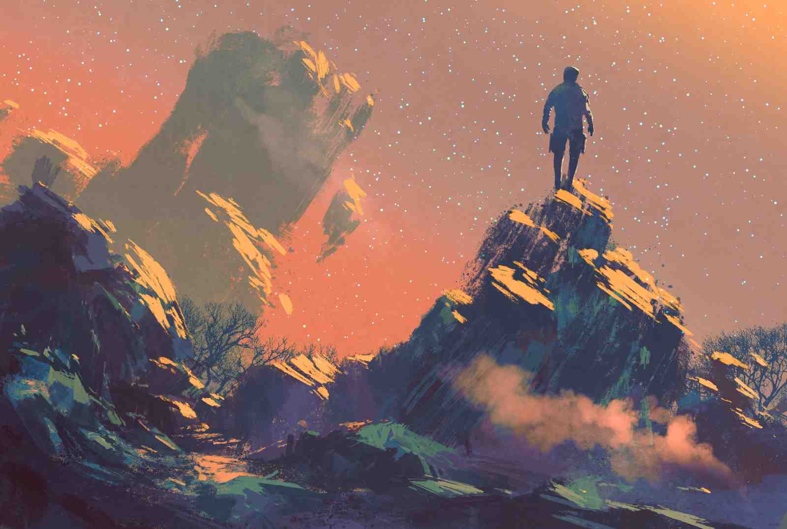 Lone Explorer Mountain Vista Wall Art