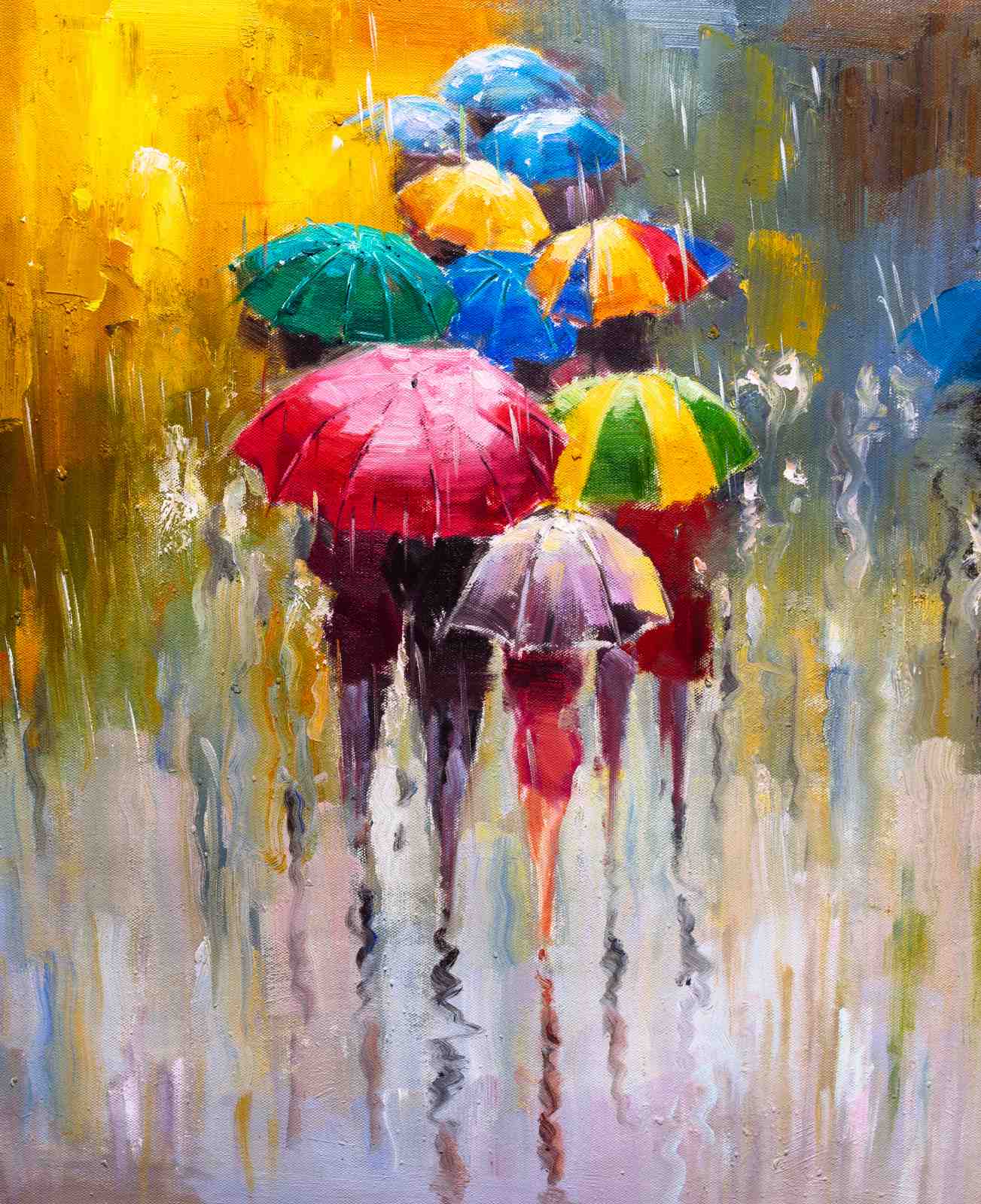 Impressionist Rain Scene Umbrellas Wall Art