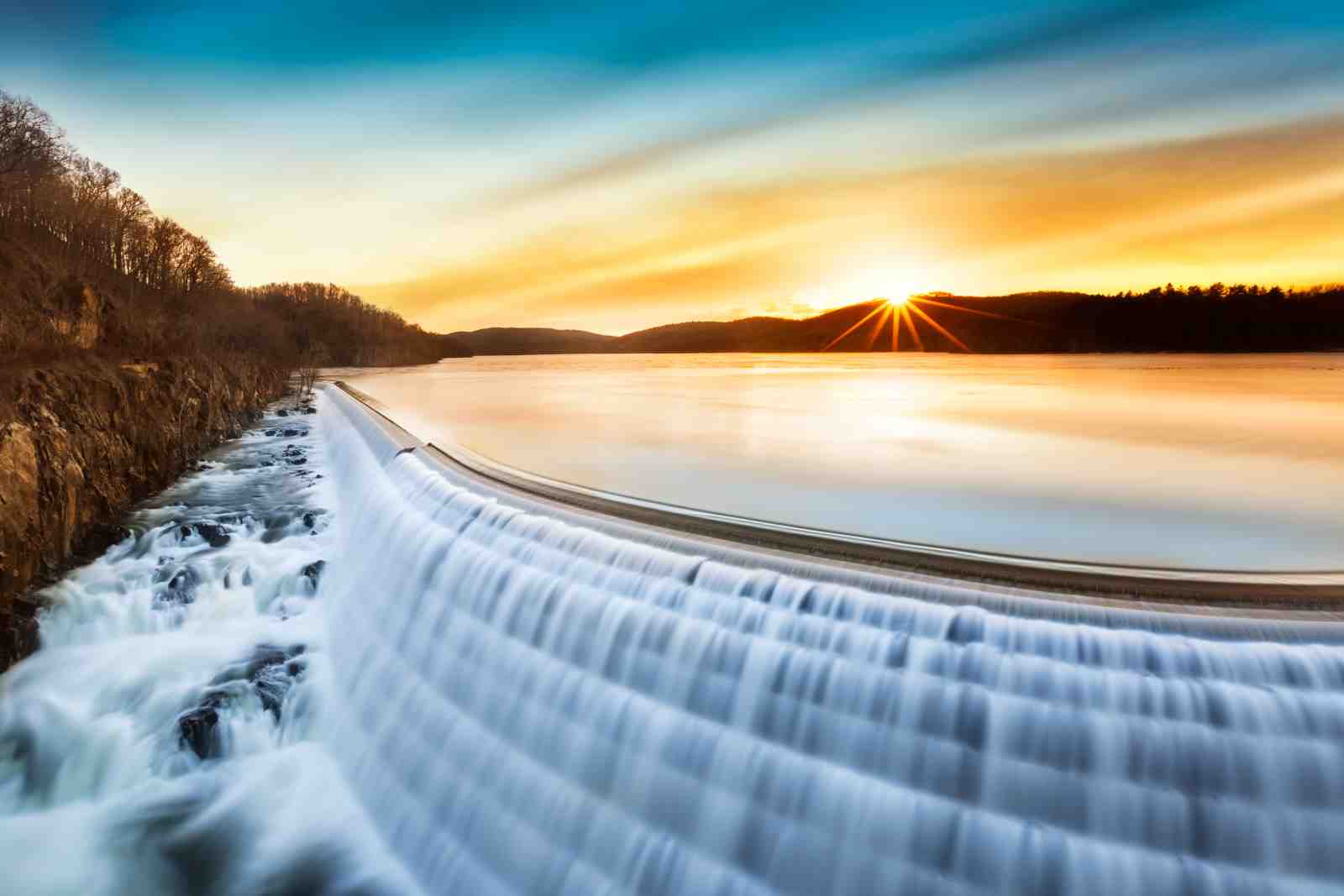 Serene Waterfall Sunrise Landscape Wall Art