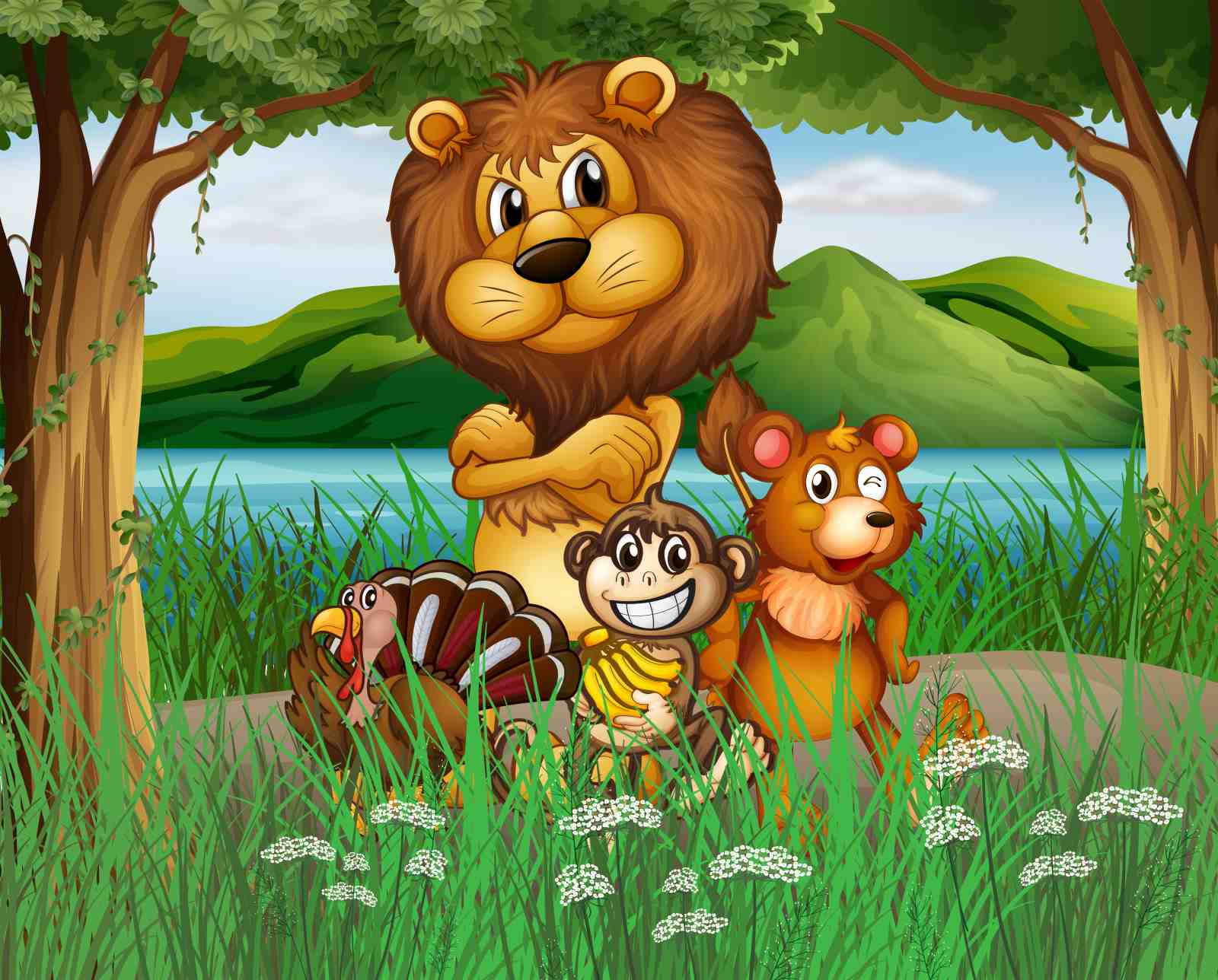 Cute Forest Friends Lion Bear Monkey Turkey Wall Art