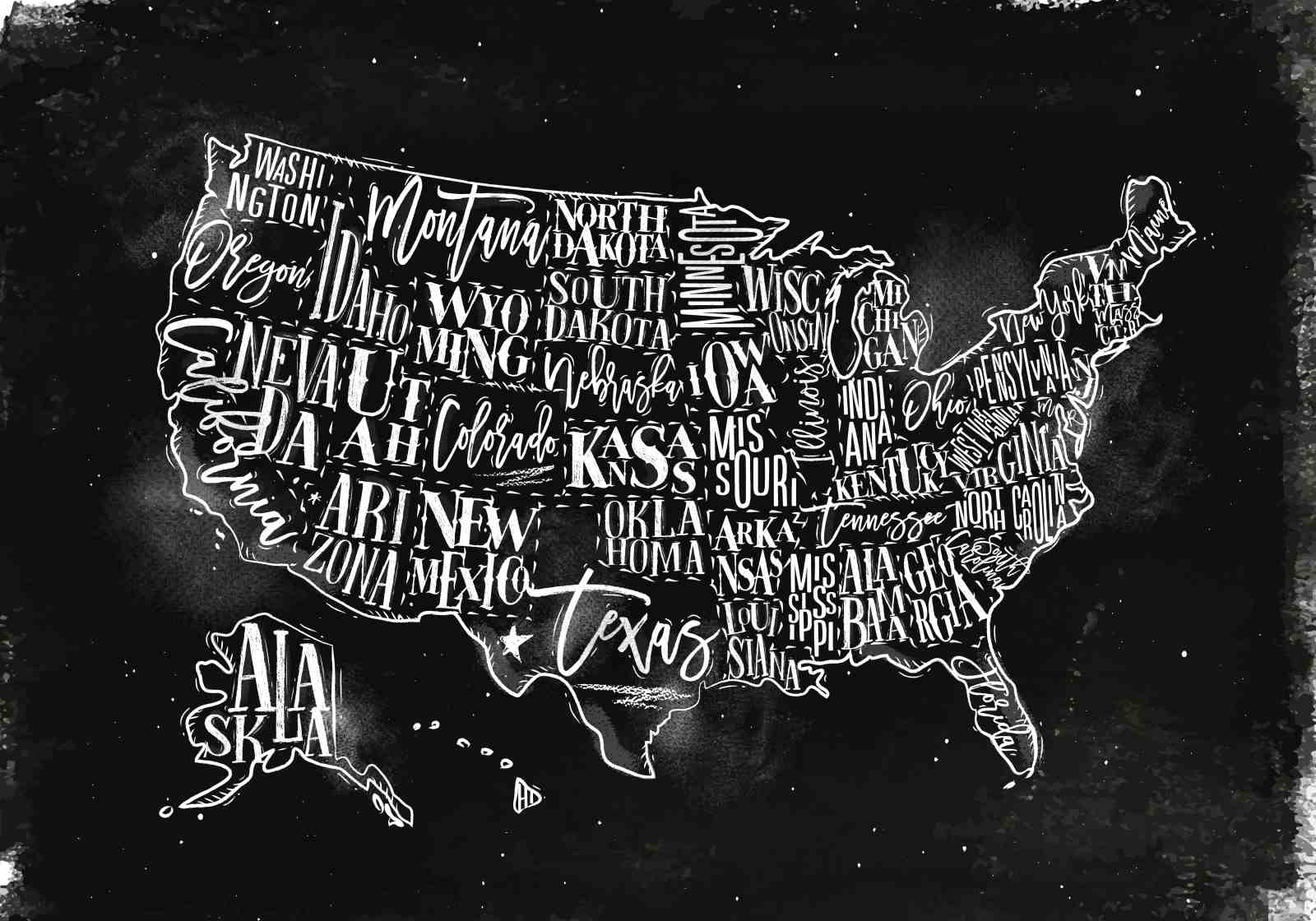 USA State Typography Map Wall Art Wall Art
